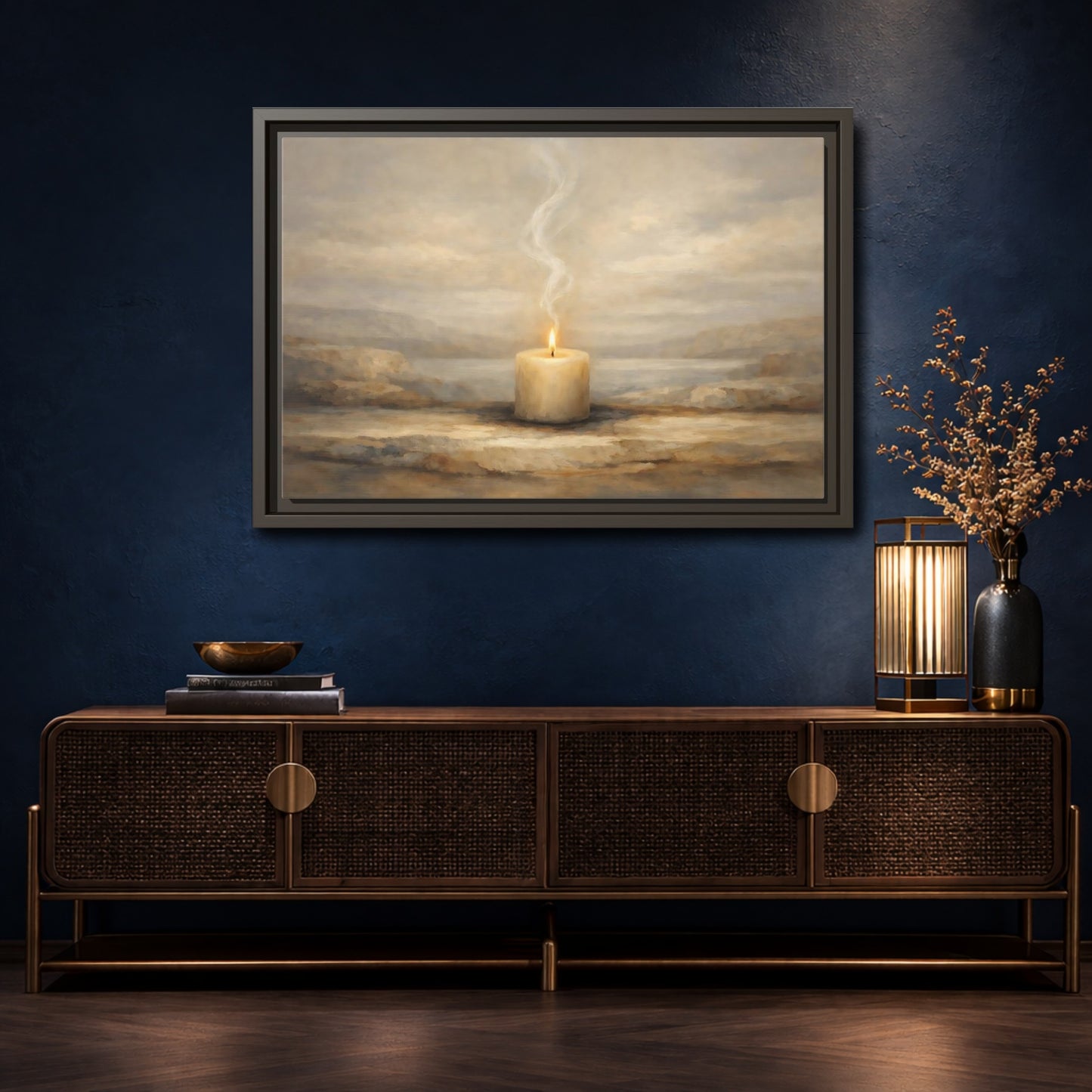 Mockup 4. Nature Candle Candle Light shown as stretched canvas wall art