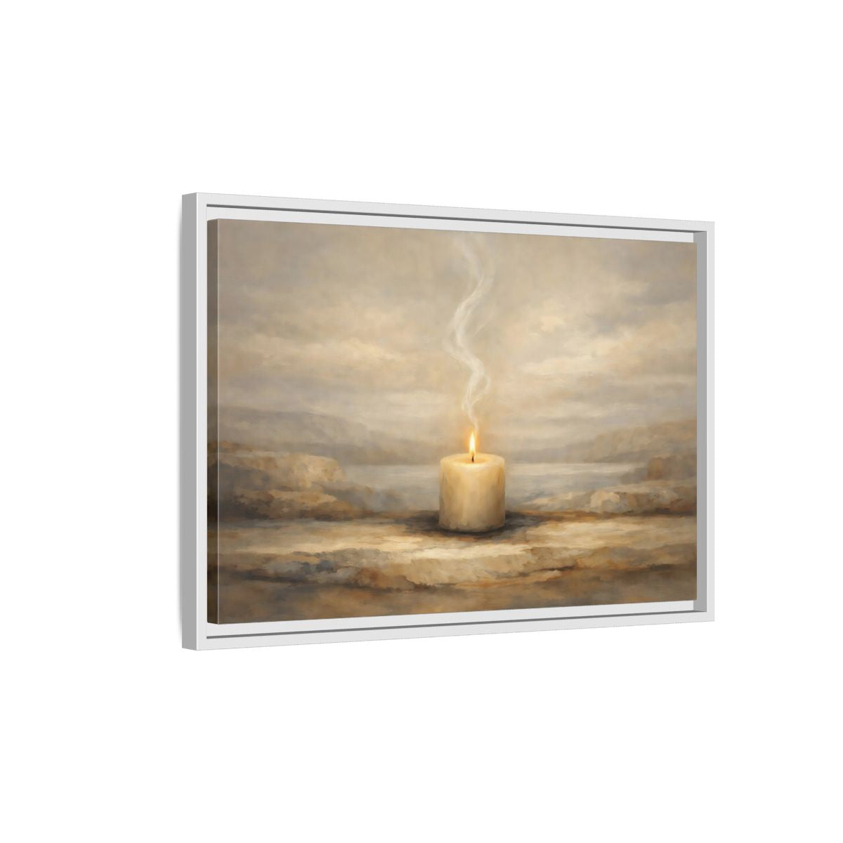 Side Mockup 1. Nature Candle Candle Light shown as stretched canvas wall art