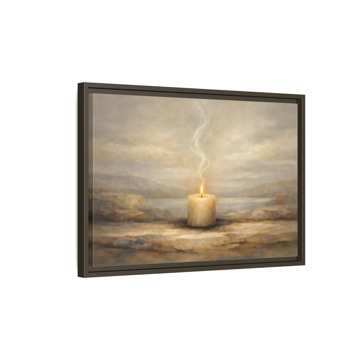 Side Mockup 2. Nature Candle Candle Light shown as stretched canvas wall art