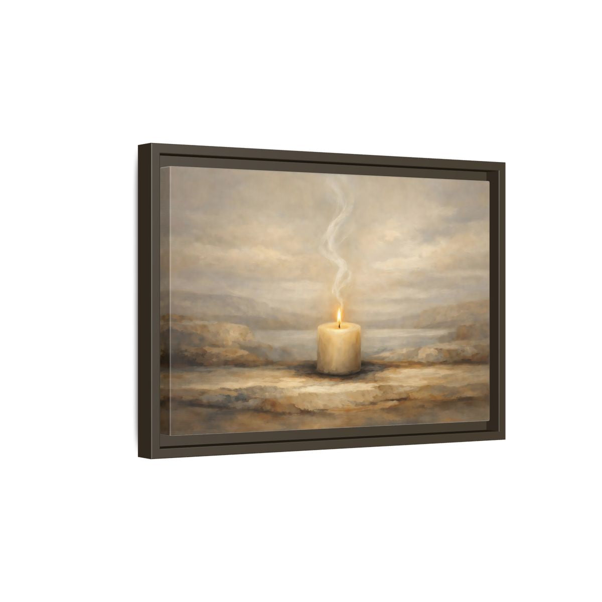 Side Mockup 5. Nature Candle Candle Light shown as stretched canvas wall art