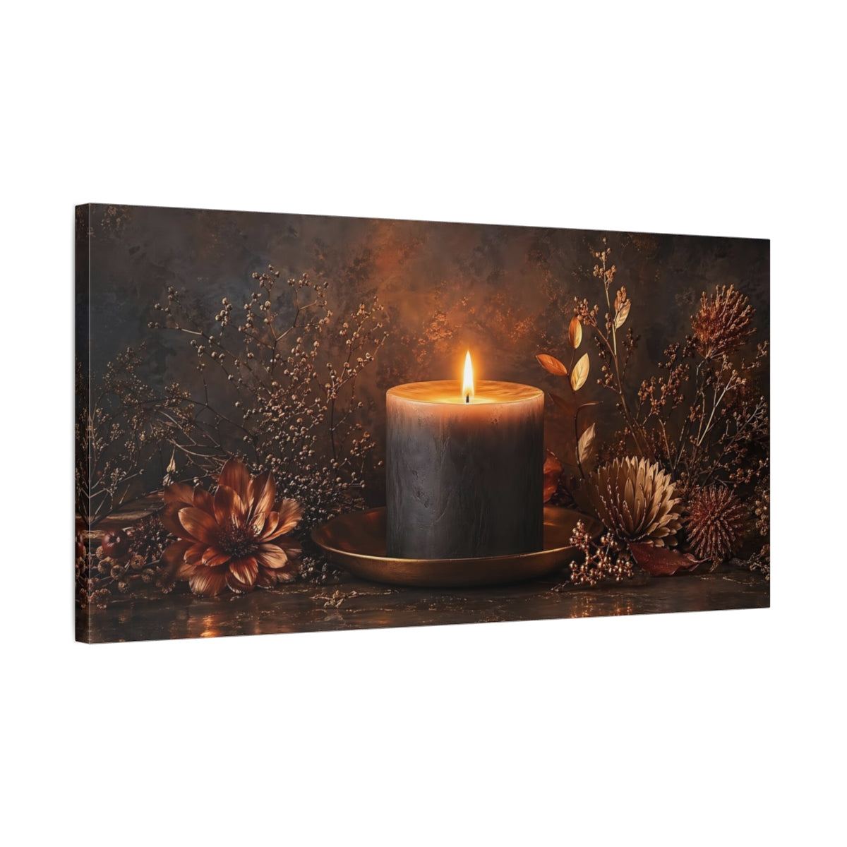 Side Mockup 1. Nature Candle Warm Candle Art shown as stretched canvas wall art
