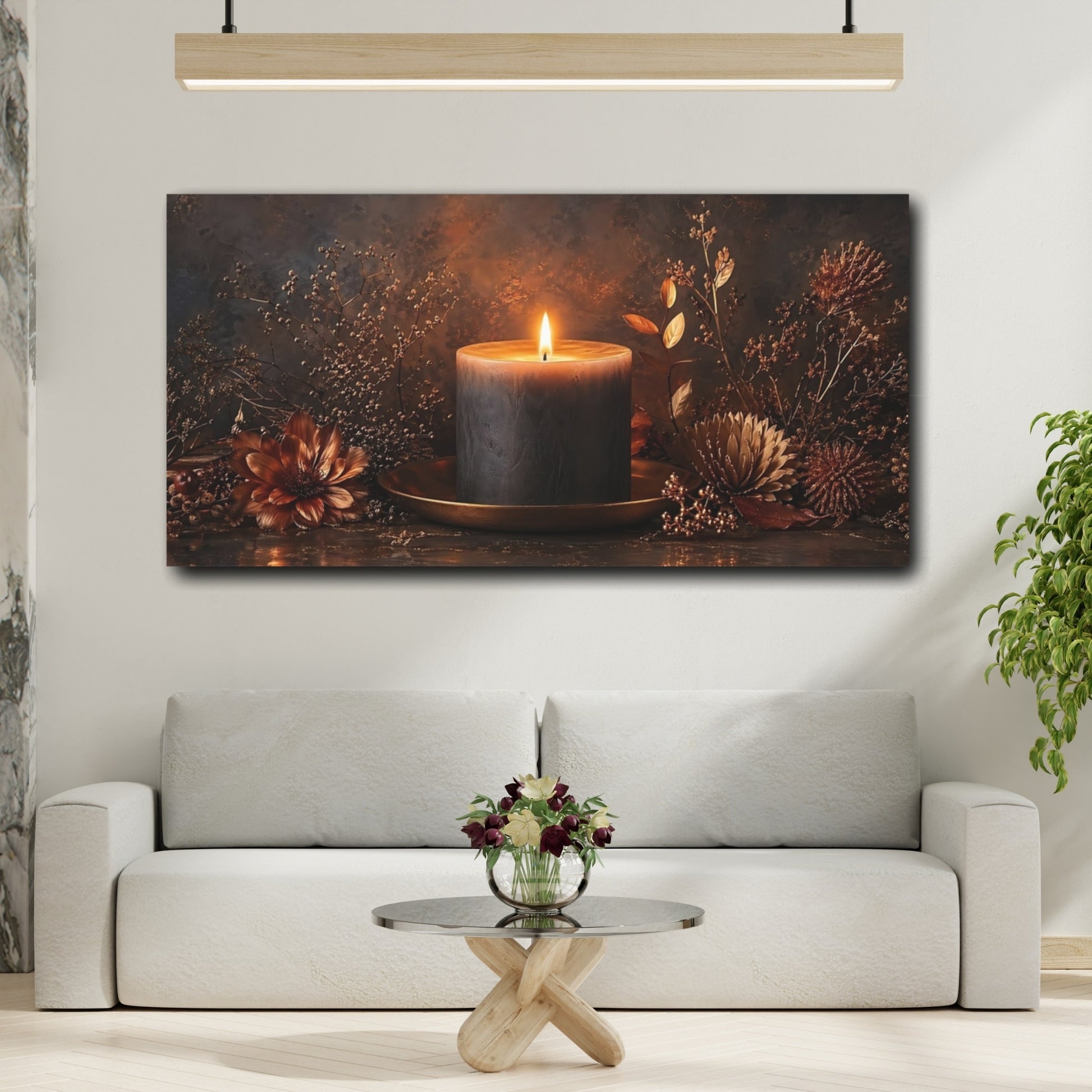 Mockup 3. Nature Candle Warm Candle Art shown as stretched canvas wall art
