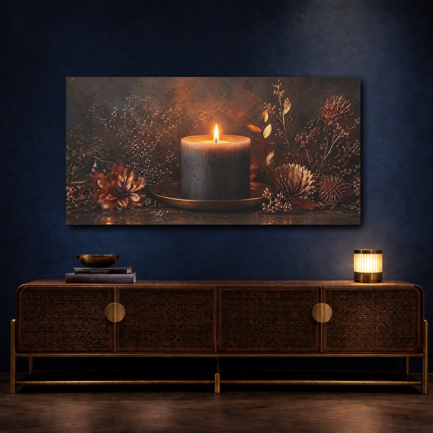 Mockup 4. Nature Candle Warm Candle Art shown as stretched canvas wall art