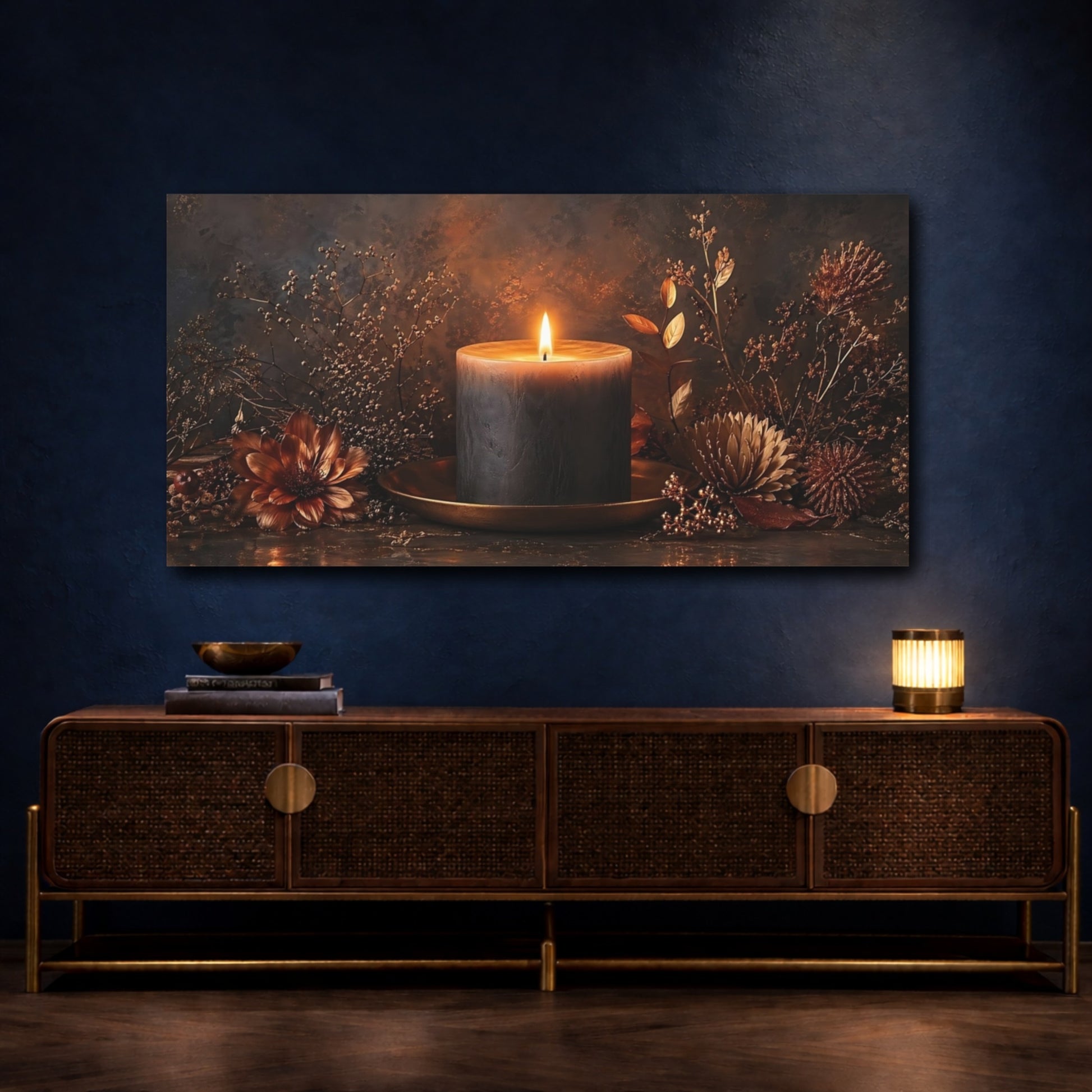 Mockup 4. Nature Candle Warm Candle Art shown as stretched canvas wall art