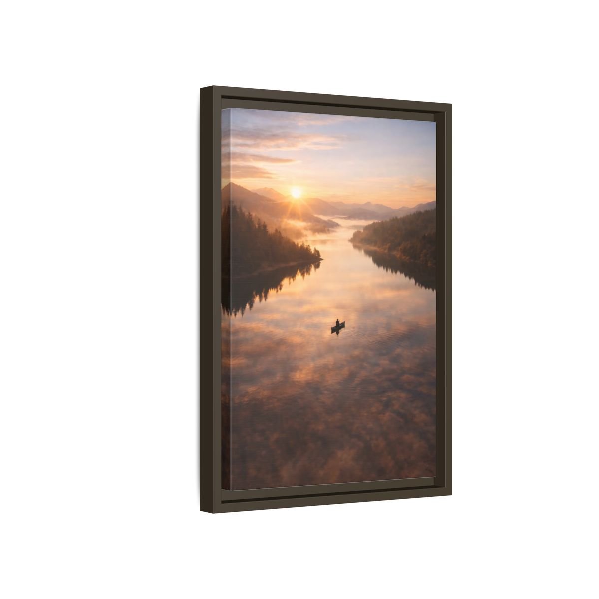 Nature Canoe Sunrise - Framed Canvas Wall Art Print - YesArtYes