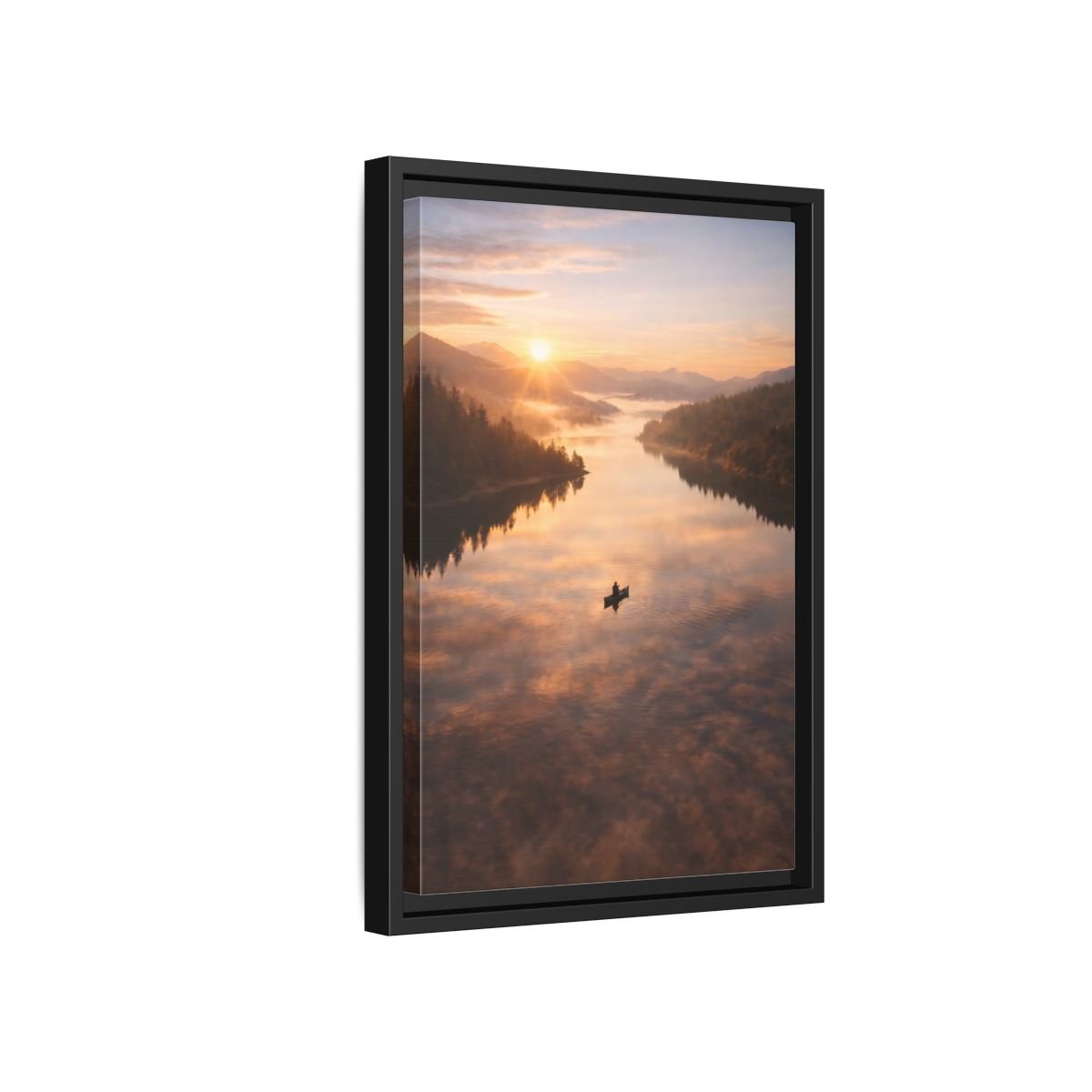 Nature Canoe Sunrise - Framed Canvas Wall Art Print - YesArtYes