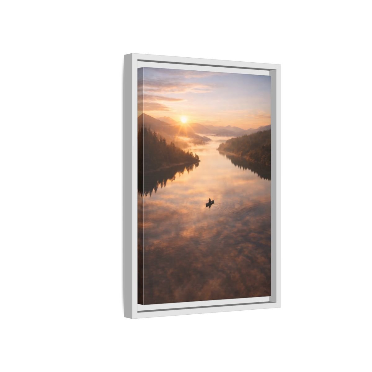 Nature Canoe Sunrise - Framed Canvas Wall Art Print - YesArtYes