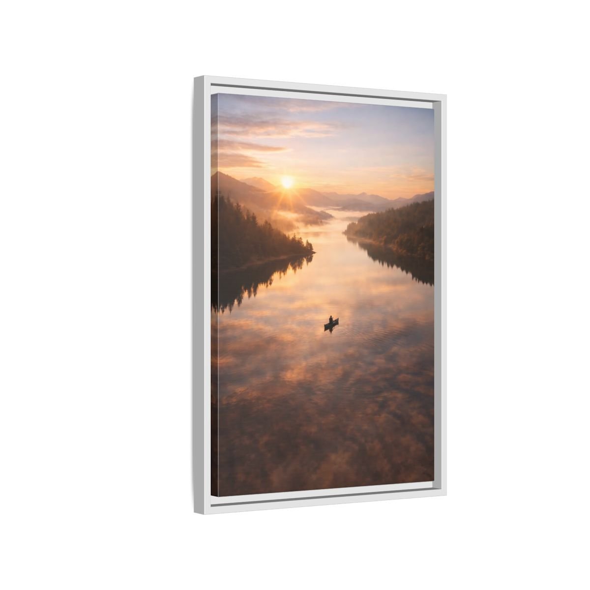 Nature Canoe Sunrise - Framed Canvas Wall Art Print - YesArtYes
