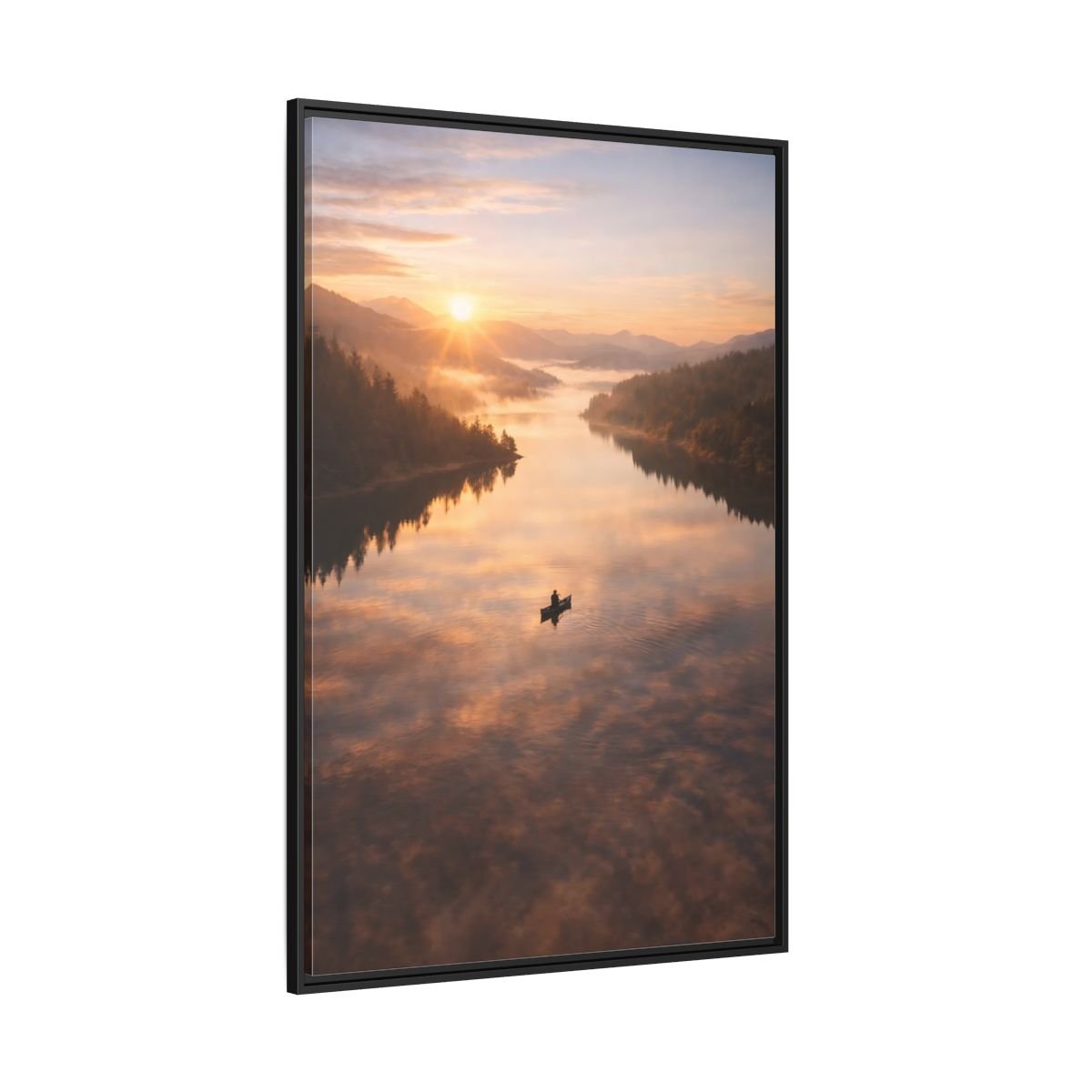Nature Canoe Sunrise - Framed Canvas Wall Art Print - YesArtYes