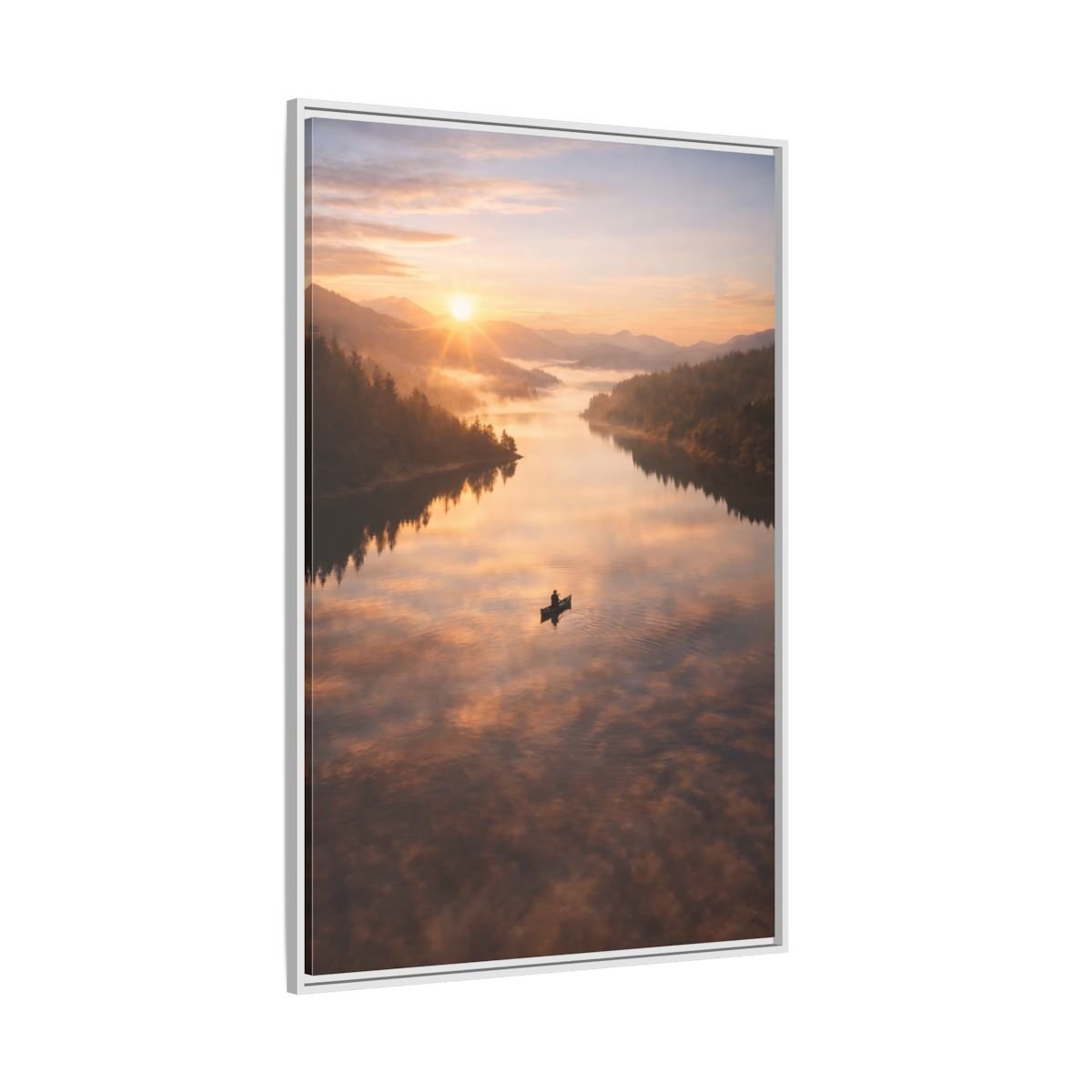 Nature Canoe Sunrise - Framed Canvas Wall Art Print - YesArtYes