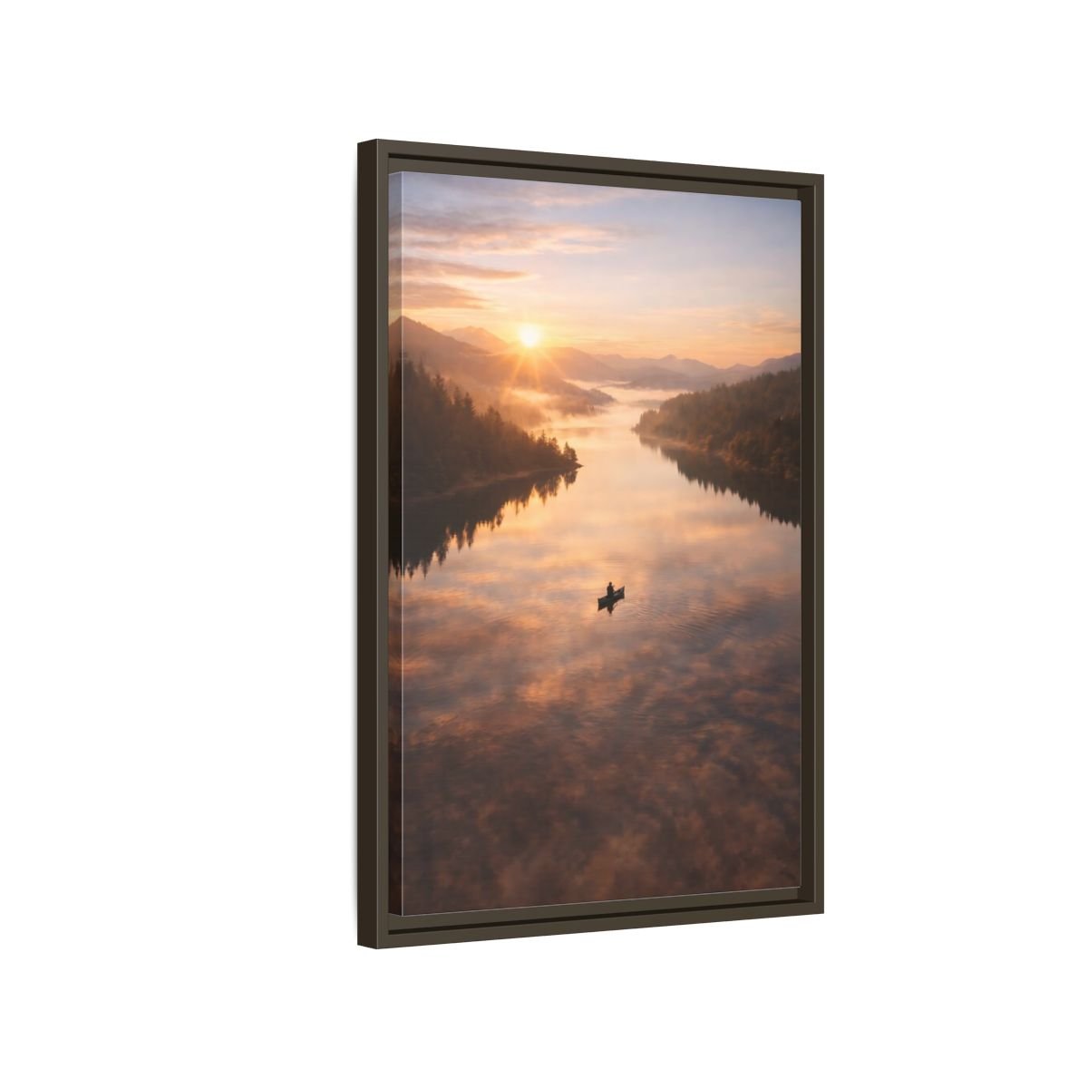 Nature Canoe Sunrise - Framed Canvas Wall Art Print - YesArtYes