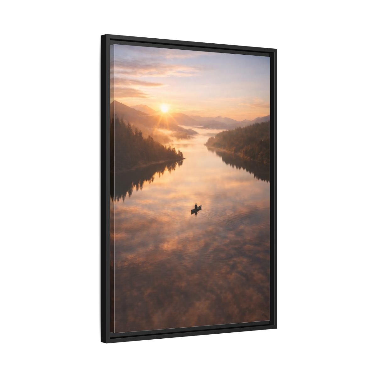 Nature Canoe Sunrise - Framed Canvas Wall Art Print - YesArtYes
