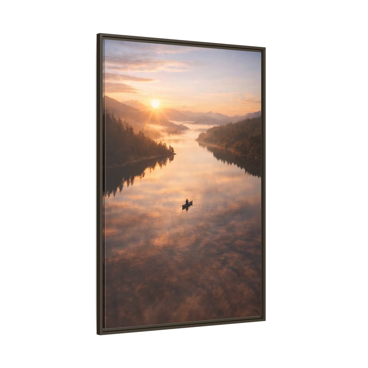 Nature Canoe Sunrise - Framed Canvas Wall Art Print - YesArtYes