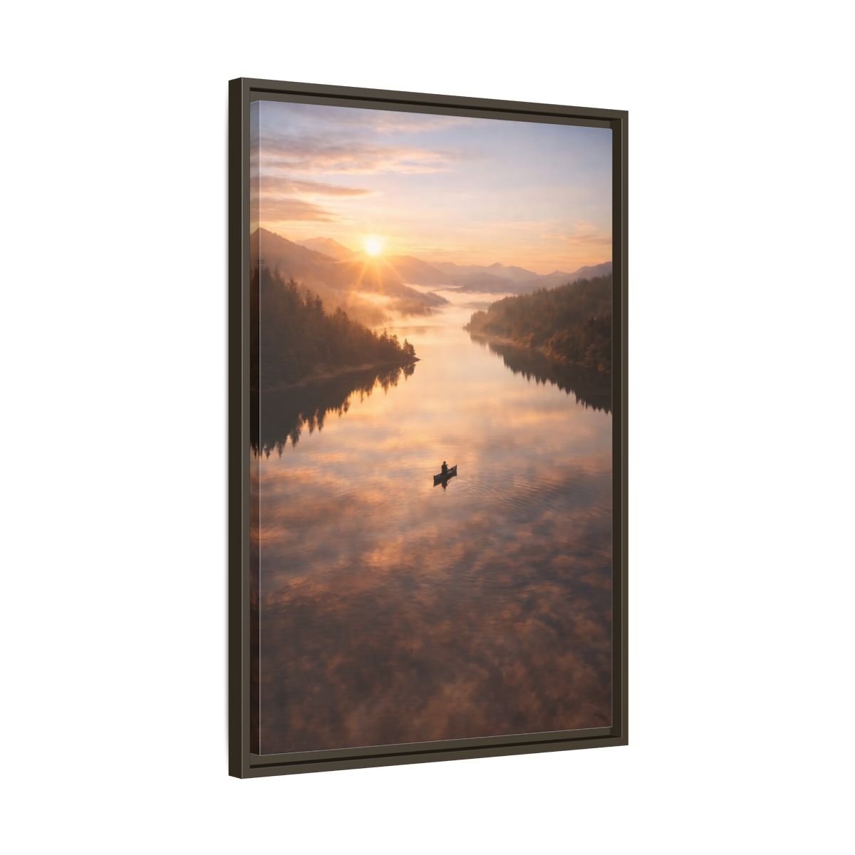 Nature Canoe Sunrise - Framed Canvas Wall Art Print - YesArtYes