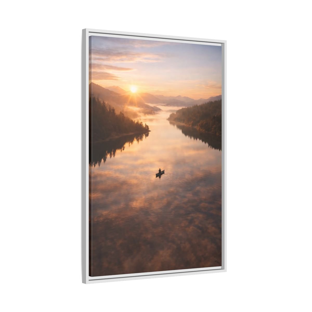 Nature Canoe Sunrise - Framed Canvas Wall Art Print - YesArtYes