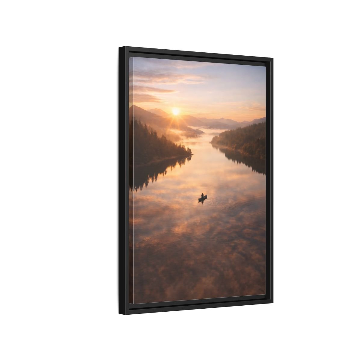 Nature Canoe Sunrise - Framed Canvas Wall Art Print - YesArtYes