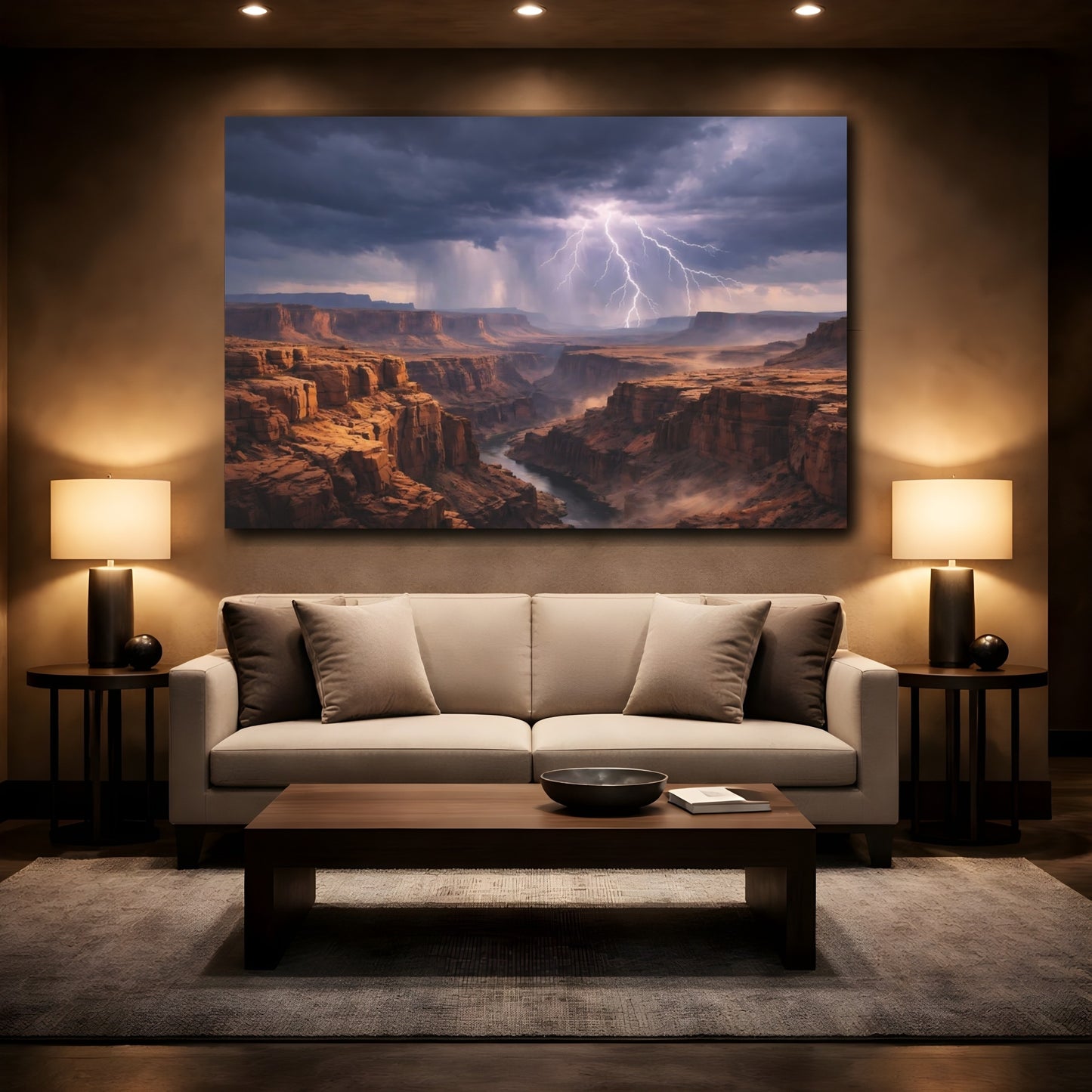 Mockup 3. Nature Canyon Brown And Grey shown as stretched canvas wall art