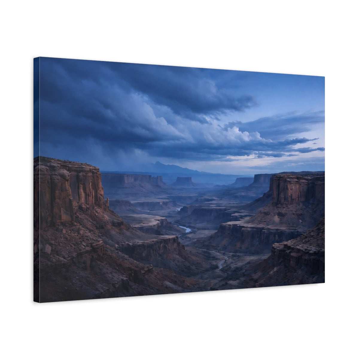 Side Mockup 2. Nature Canyon Landscape Blue Canyon shown as stretched canvas wall art