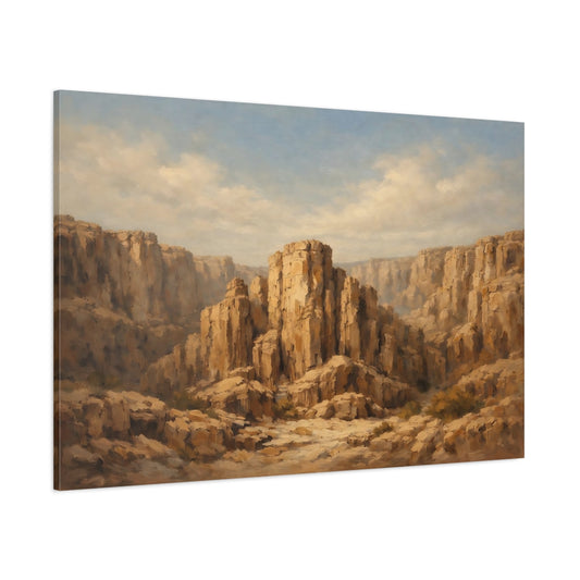 Main Mockup. Nature Canyon Landscape Brown And Tan shown as stretched canvas wall art