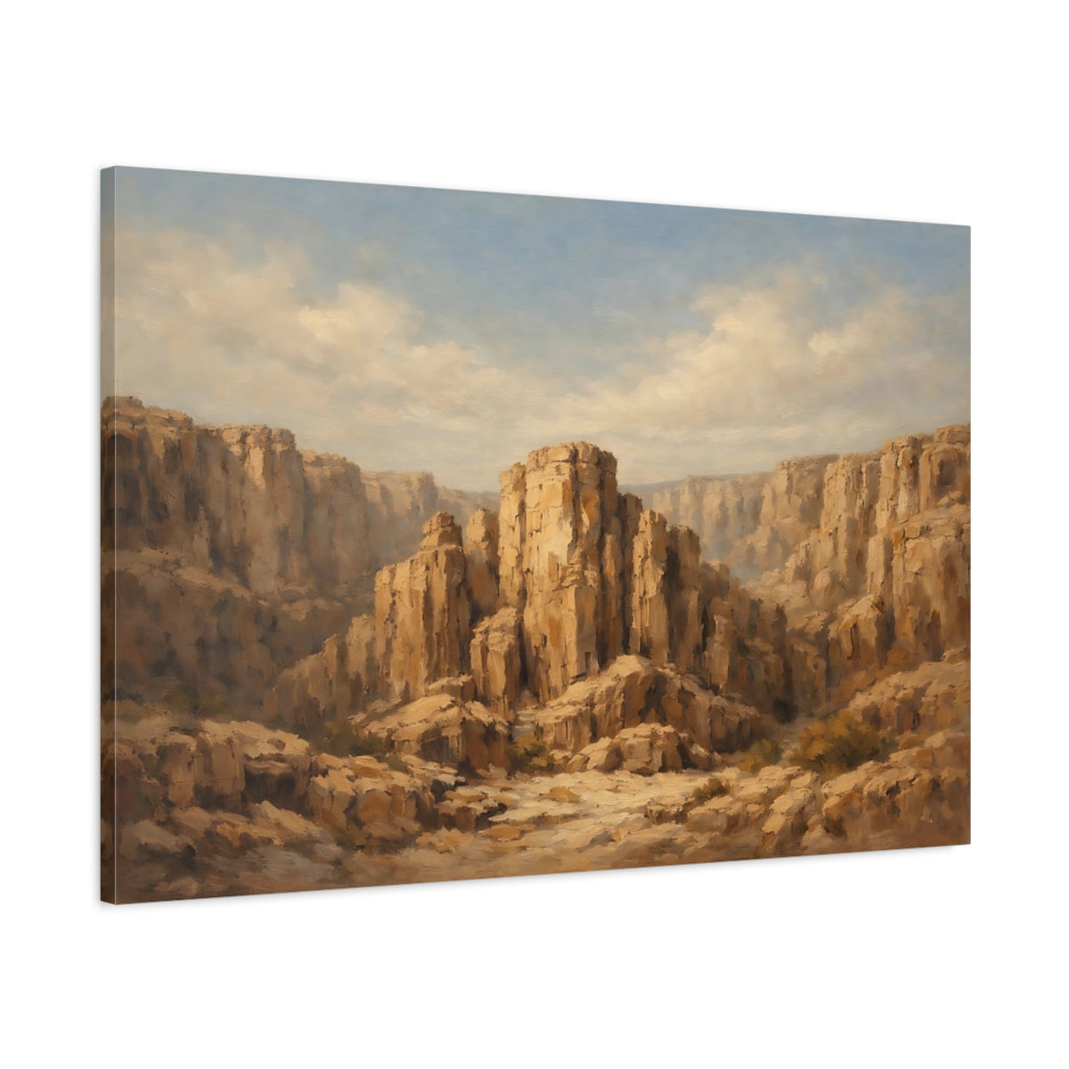 Side Mockup 1. Nature Canyon Landscape Brown And Tan shown as stretched canvas wall art