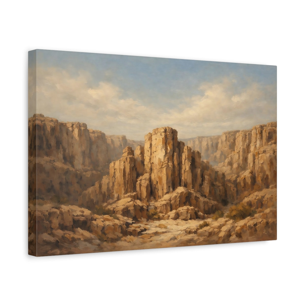 Side Mockup 4. Nature Canyon Landscape Brown And Tan shown as stretched canvas wall art