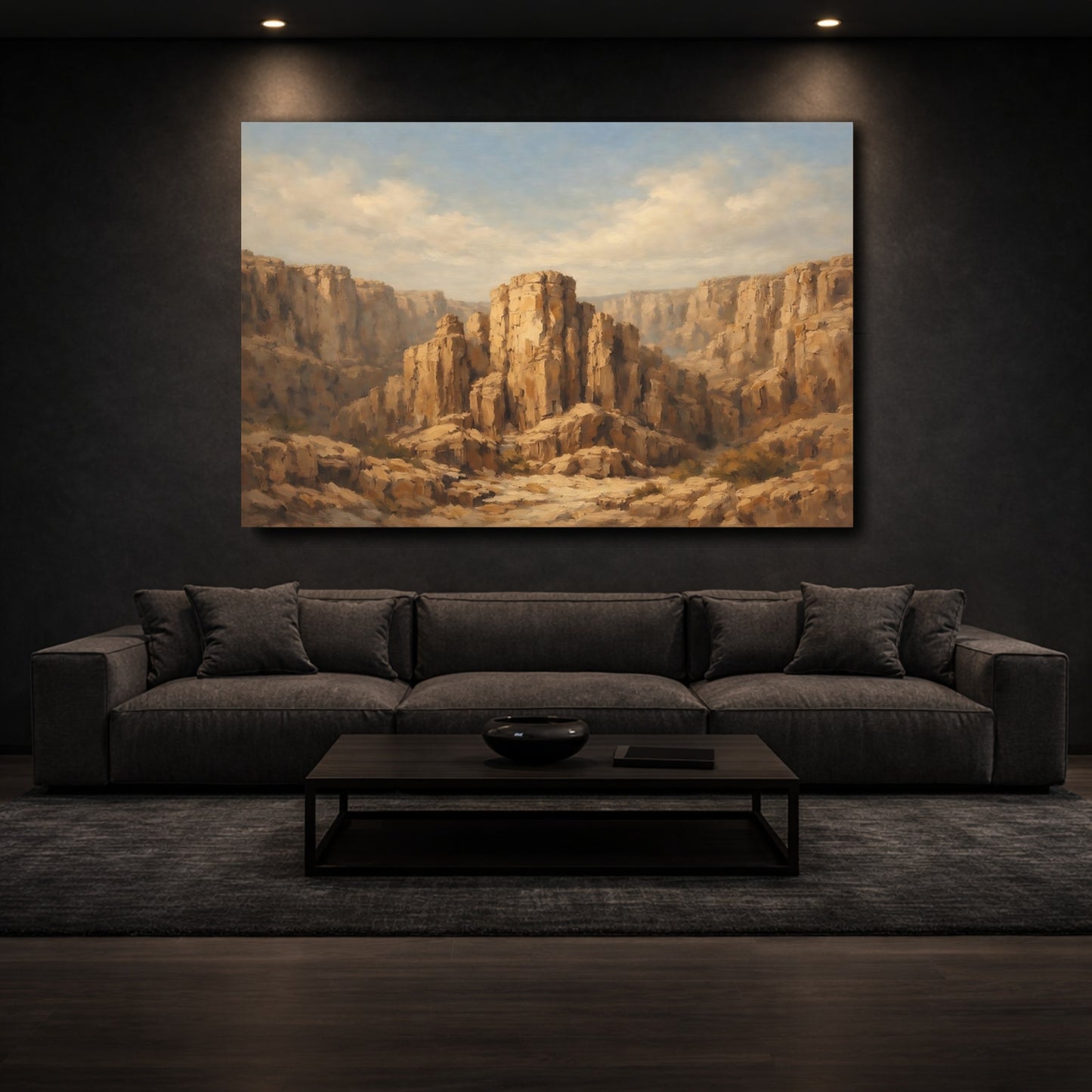 Mockup 2. Nature Canyon Landscape Brown And Tan shown as stretched canvas wall art