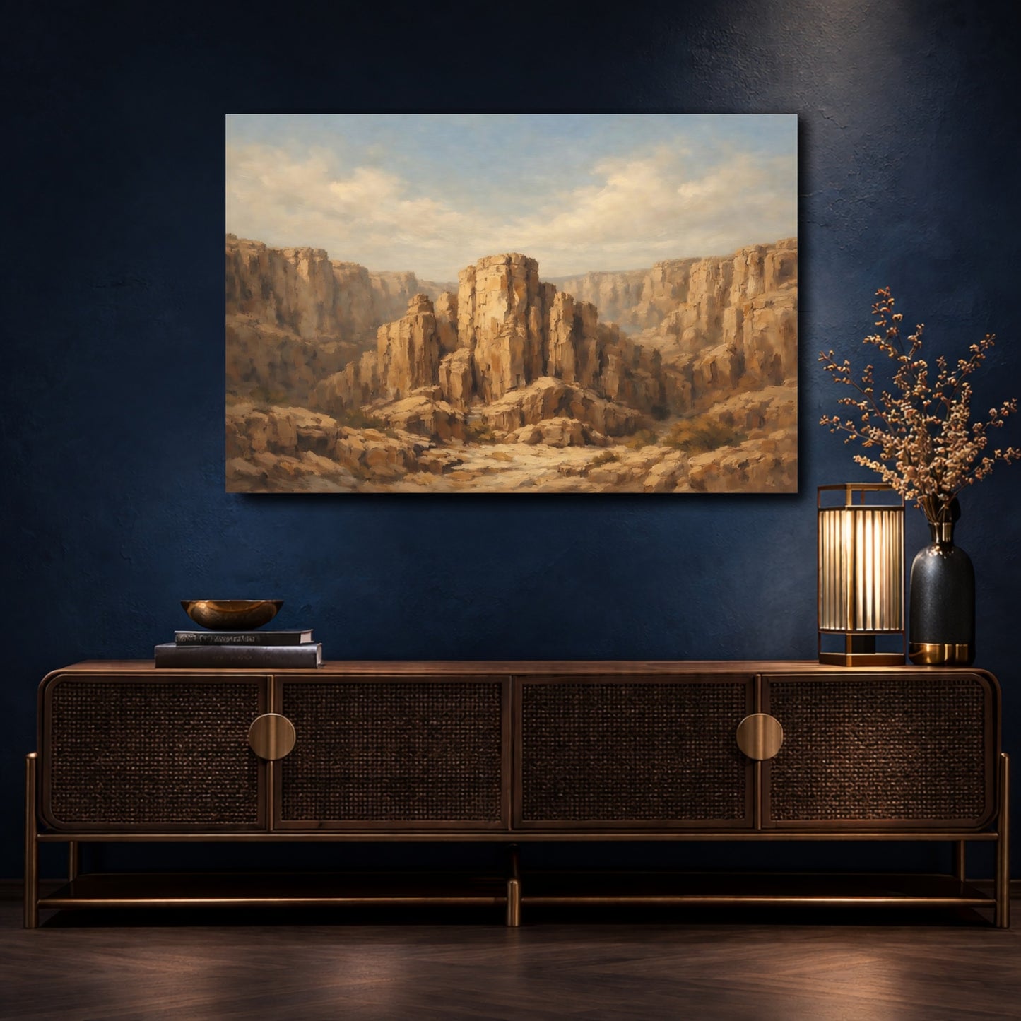 Mockup 4. Nature Canyon Landscape Brown And Tan shown as stretched canvas wall art