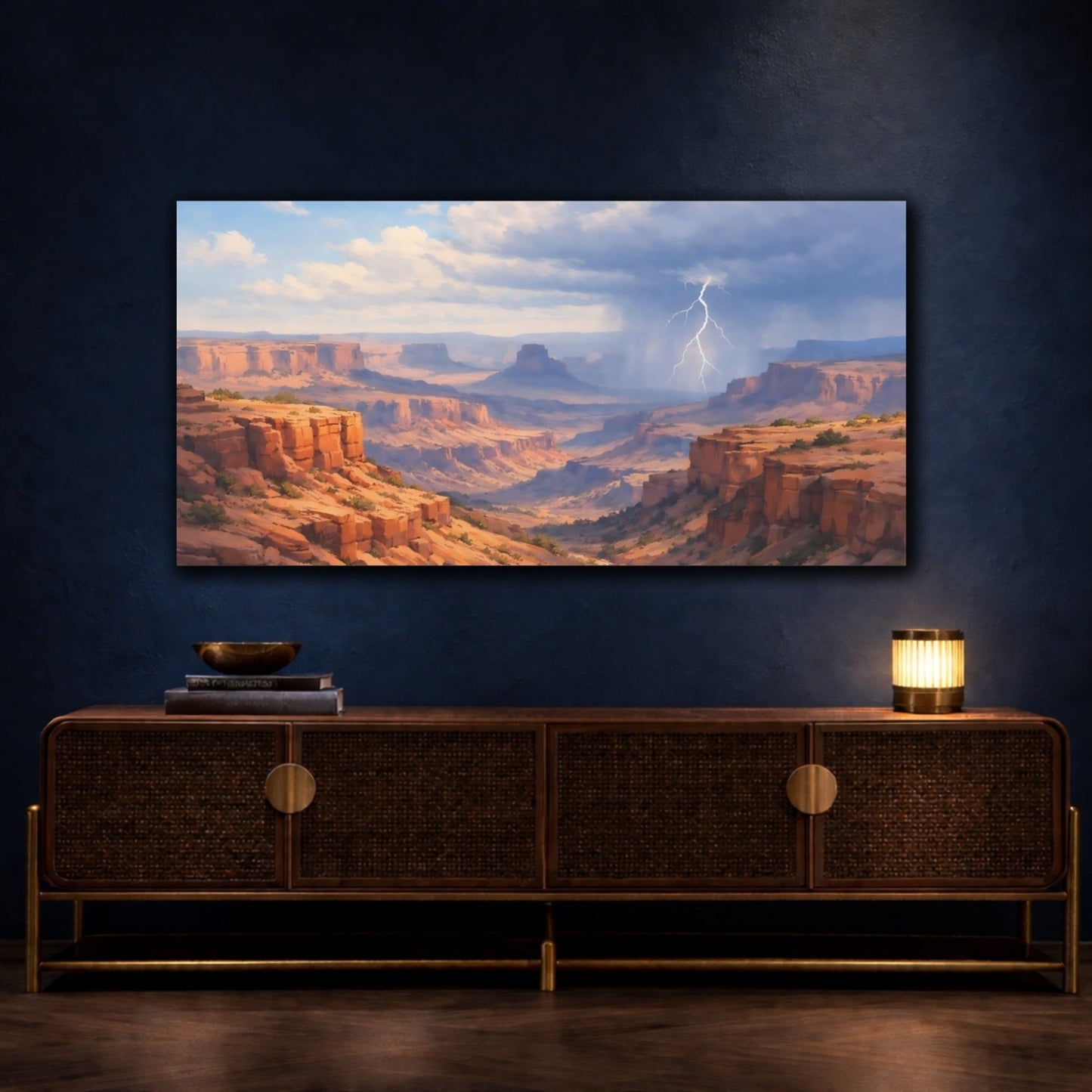 Nature Canyon Lightning Storm Red - Canvas Wall Art Print - YesArtYes