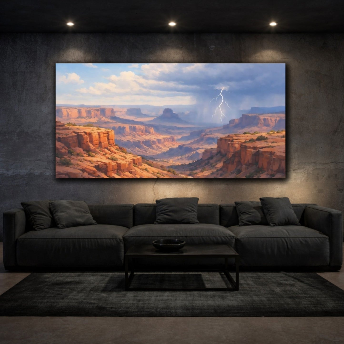 Nature Canyon Lightning Storm Red - Canvas Wall Art Print - YesArtYes