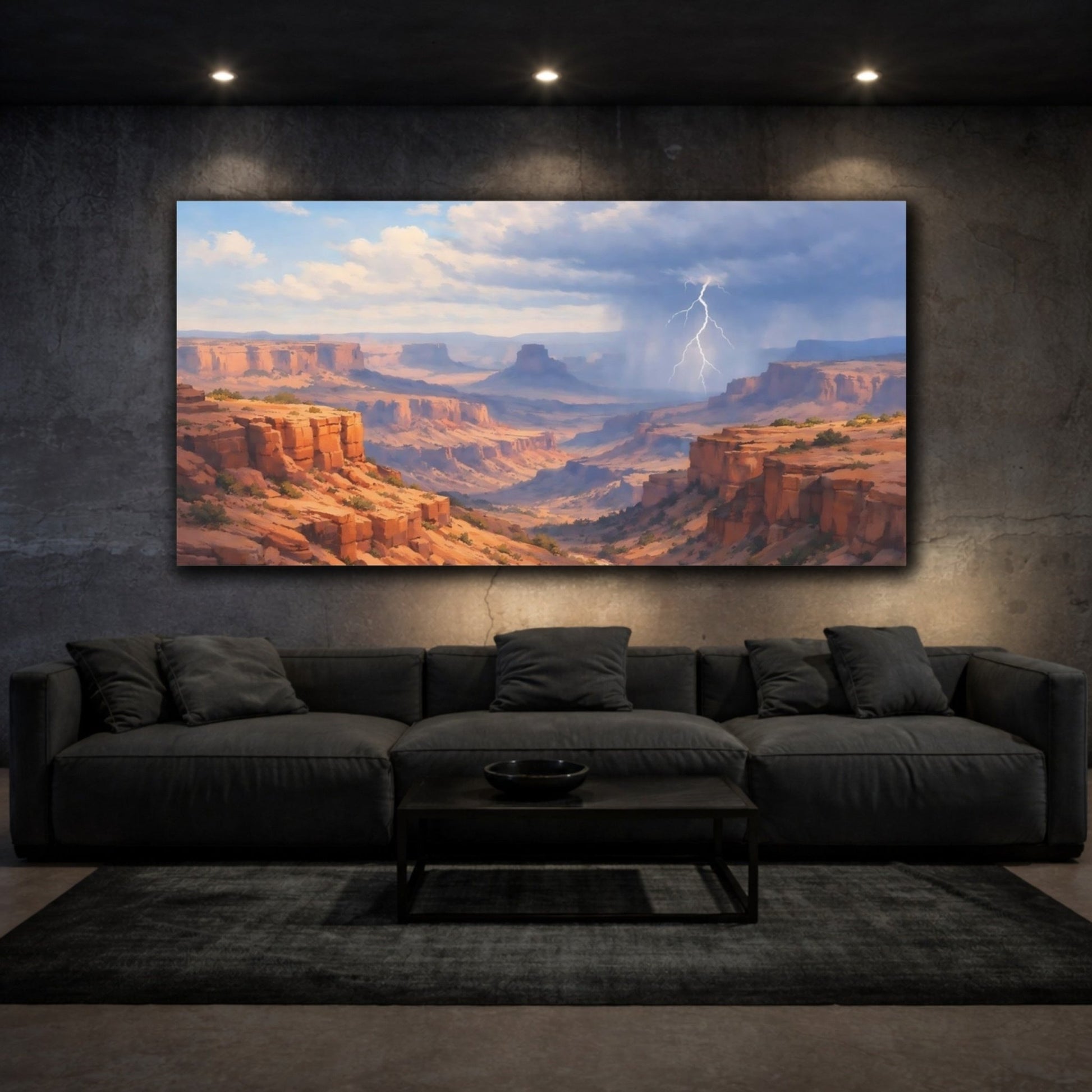 Nature Canyon Lightning Storm Red - Canvas Wall Art Print - YesArtYes
