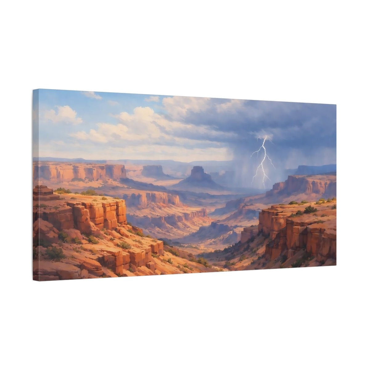 Nature Canyon Lightning Storm Red - Canvas Wall Art Print - YesArtYes