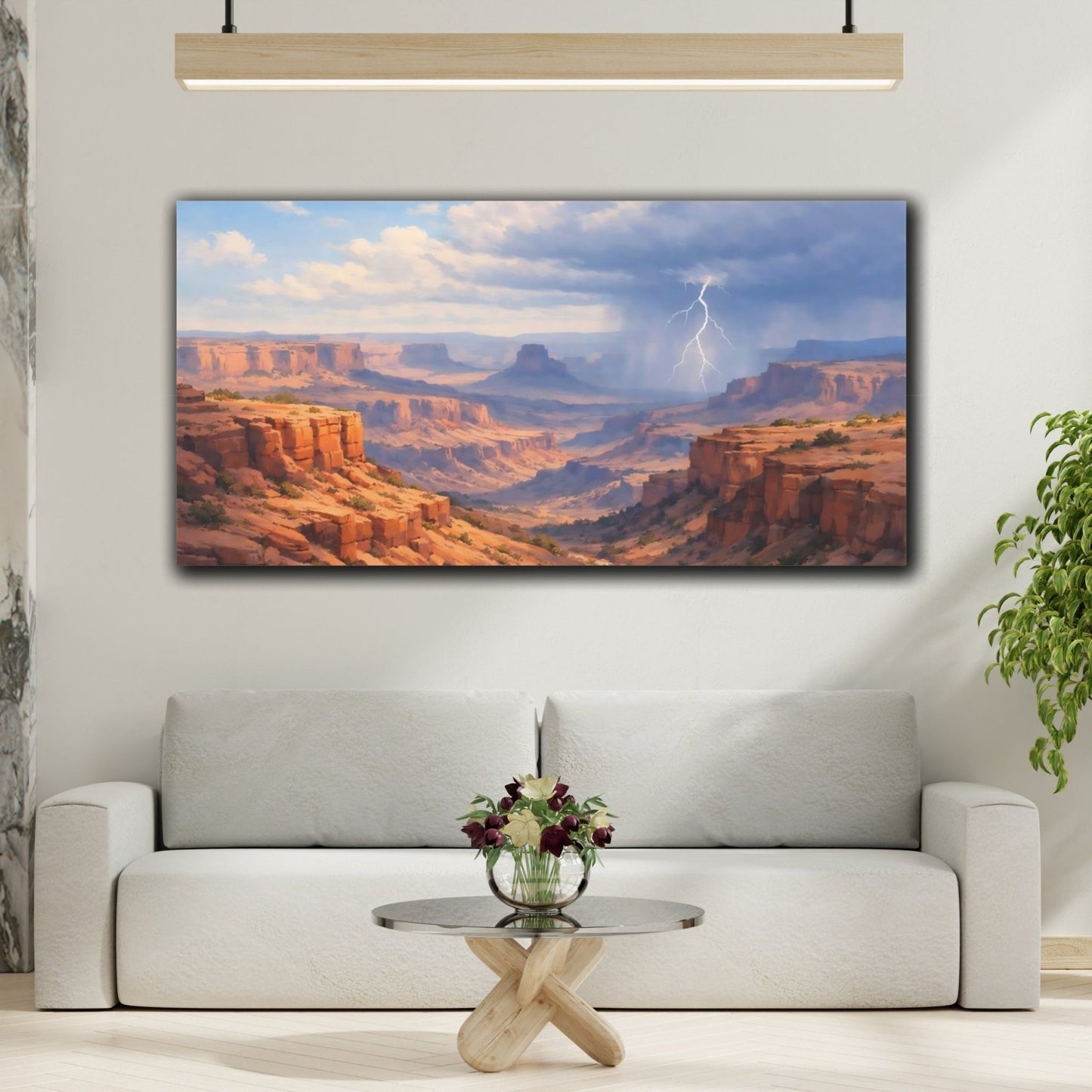 Nature Canyon Lightning Storm Red - Canvas Wall Art Print - YesArtYes