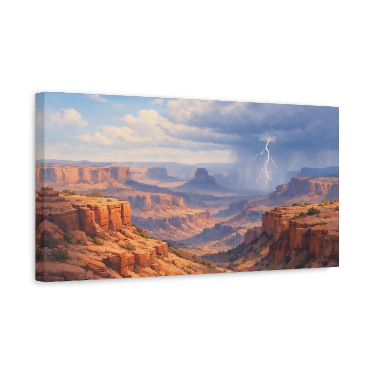 Nature Canyon Lightning Storm Red - Canvas Wall Art Print - YesArtYes