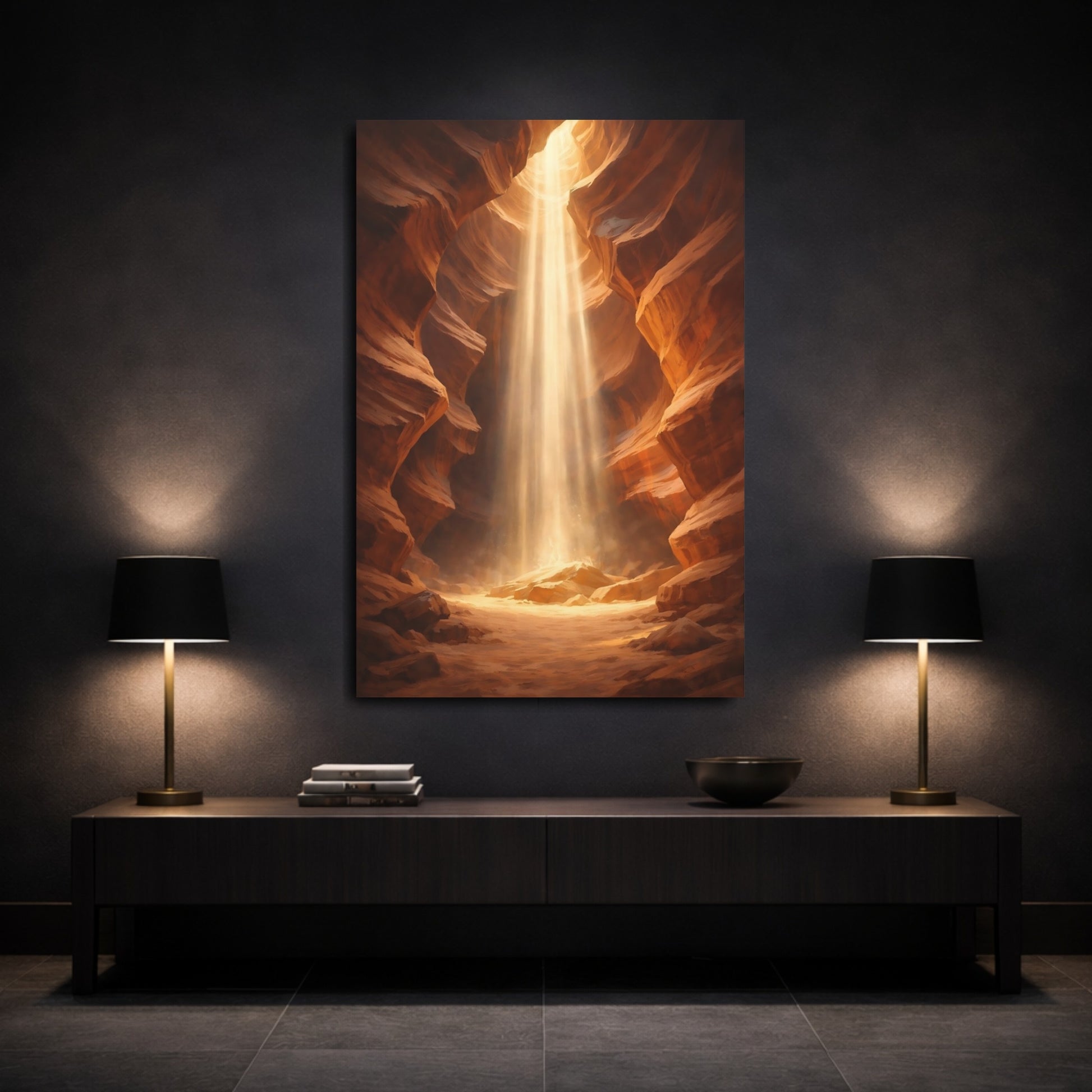 Mockup 2. Nature Canyon Orange And Brown shown as stretched canvas wall art