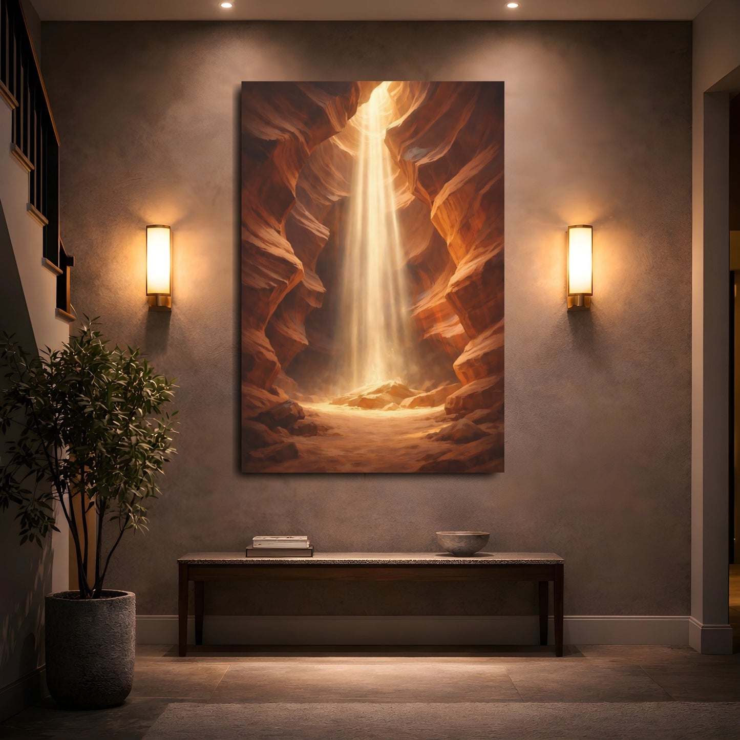 Mockup 4. Nature Canyon Orange And Brown shown as stretched canvas wall art