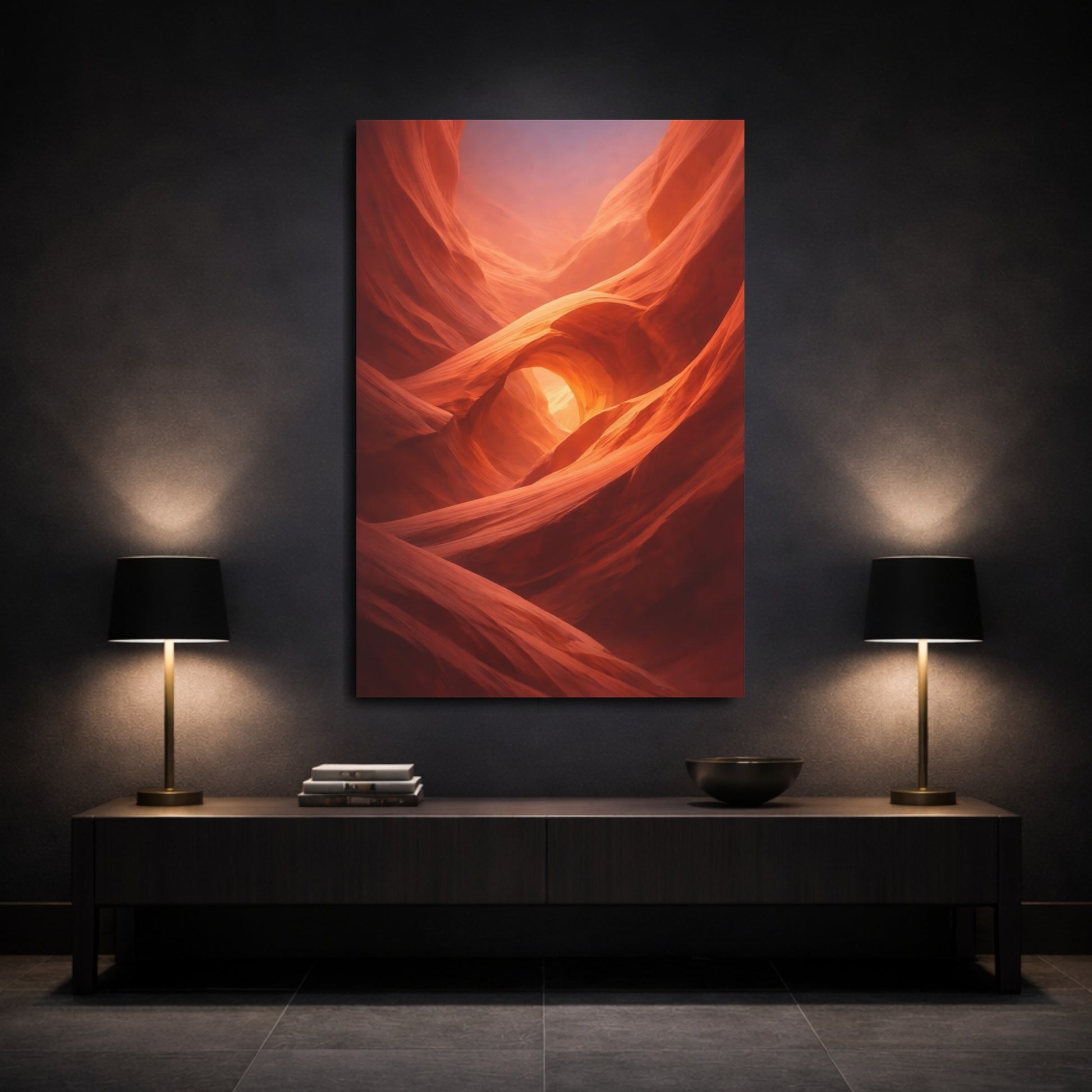 Mockup 2. Nature Canyon Red Orange Canyon shown as stretched canvas wall art