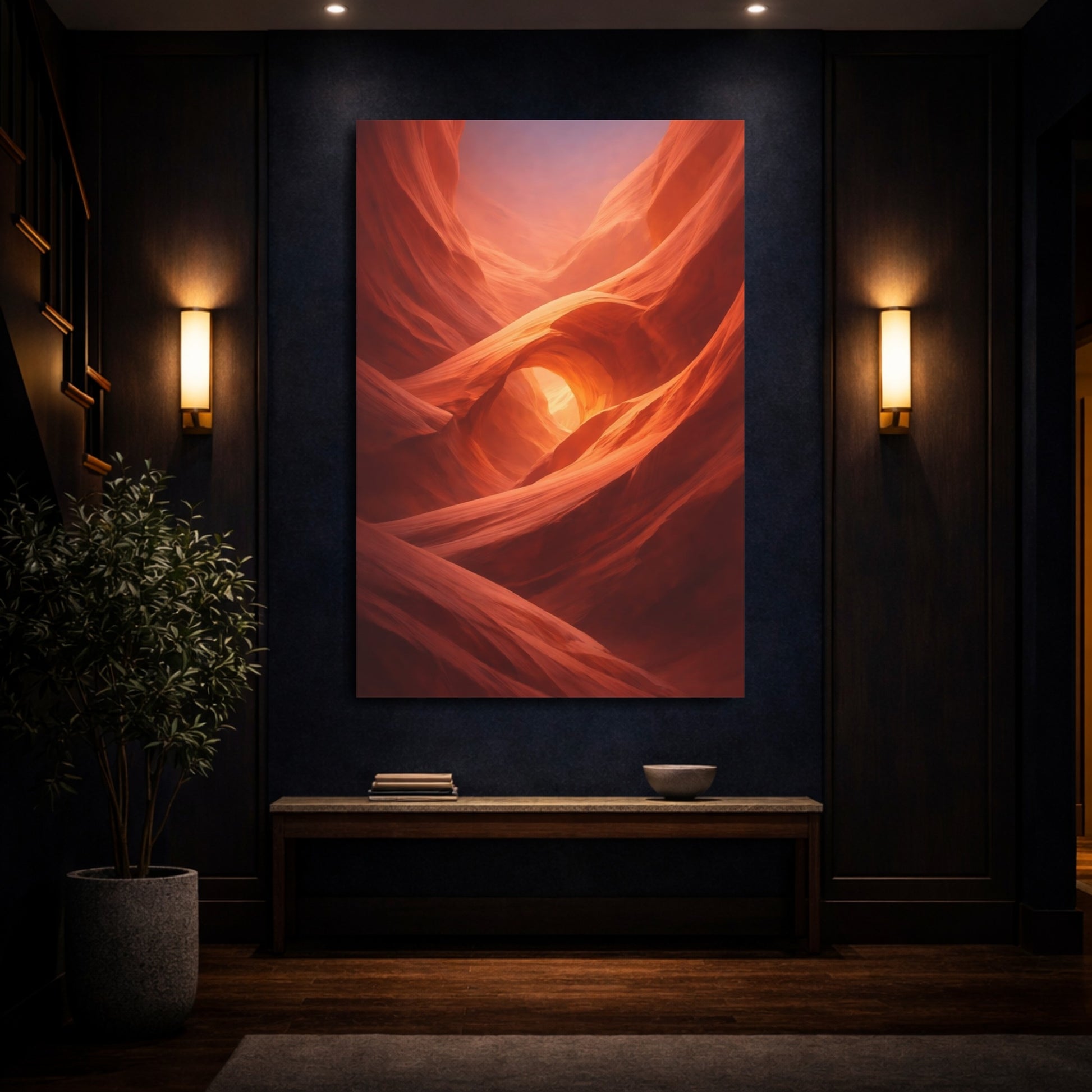 Mockup 3. Nature Canyon Red Orange Canyon shown as stretched canvas wall art
