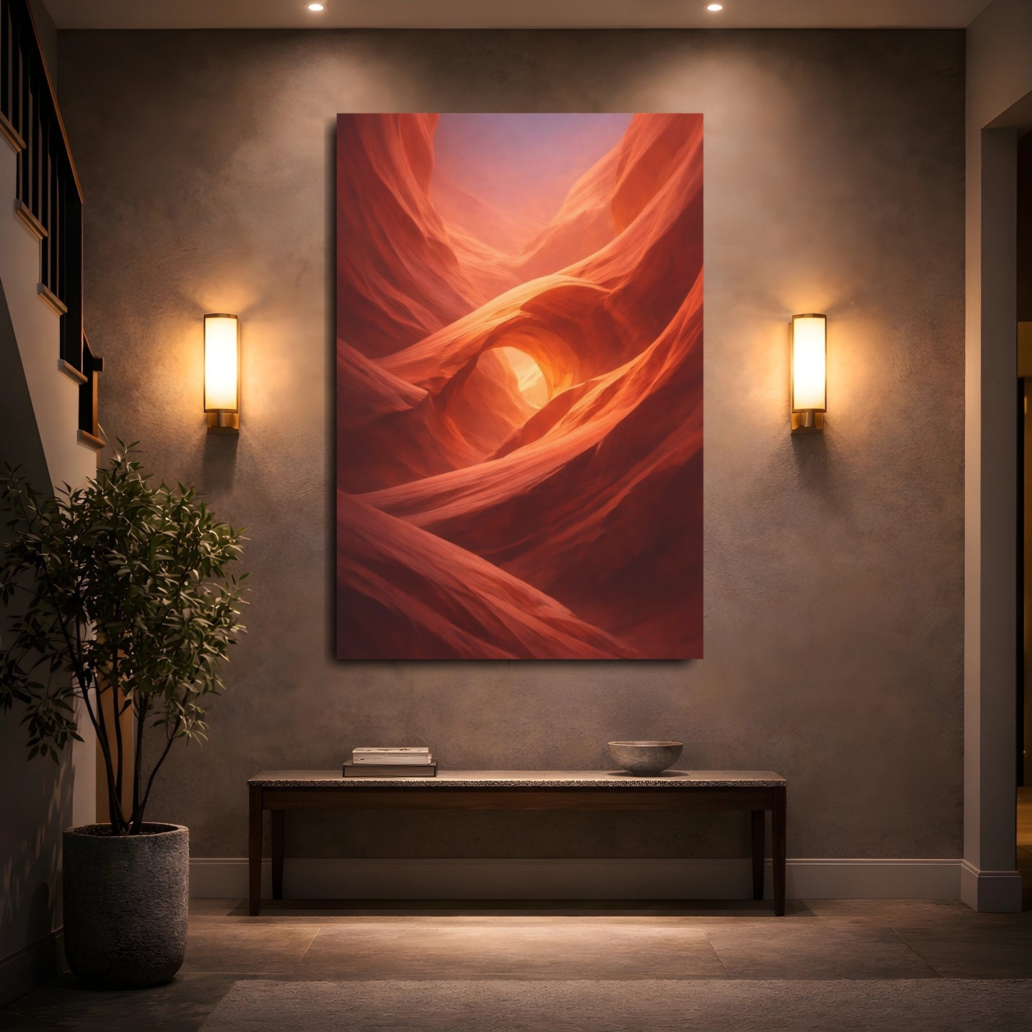 Mockup 4. Nature Canyon Red Orange Canyon shown as stretched canvas wall art