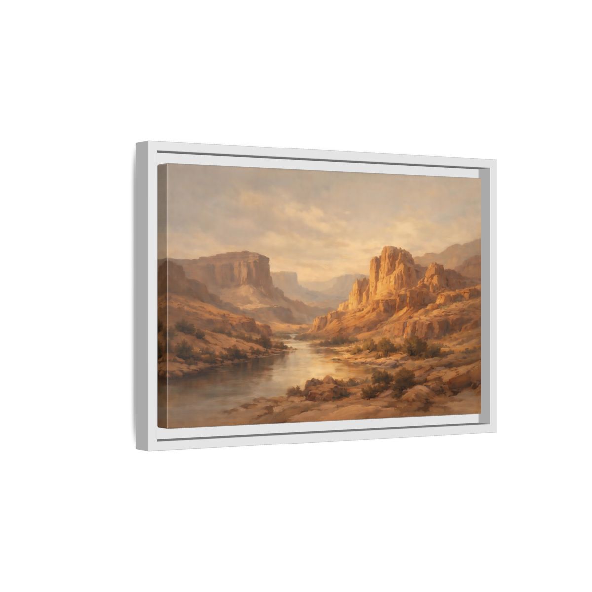 Side Mockup 4. Nature Canyon River Brown And Gold shown as stretched canvas wall art