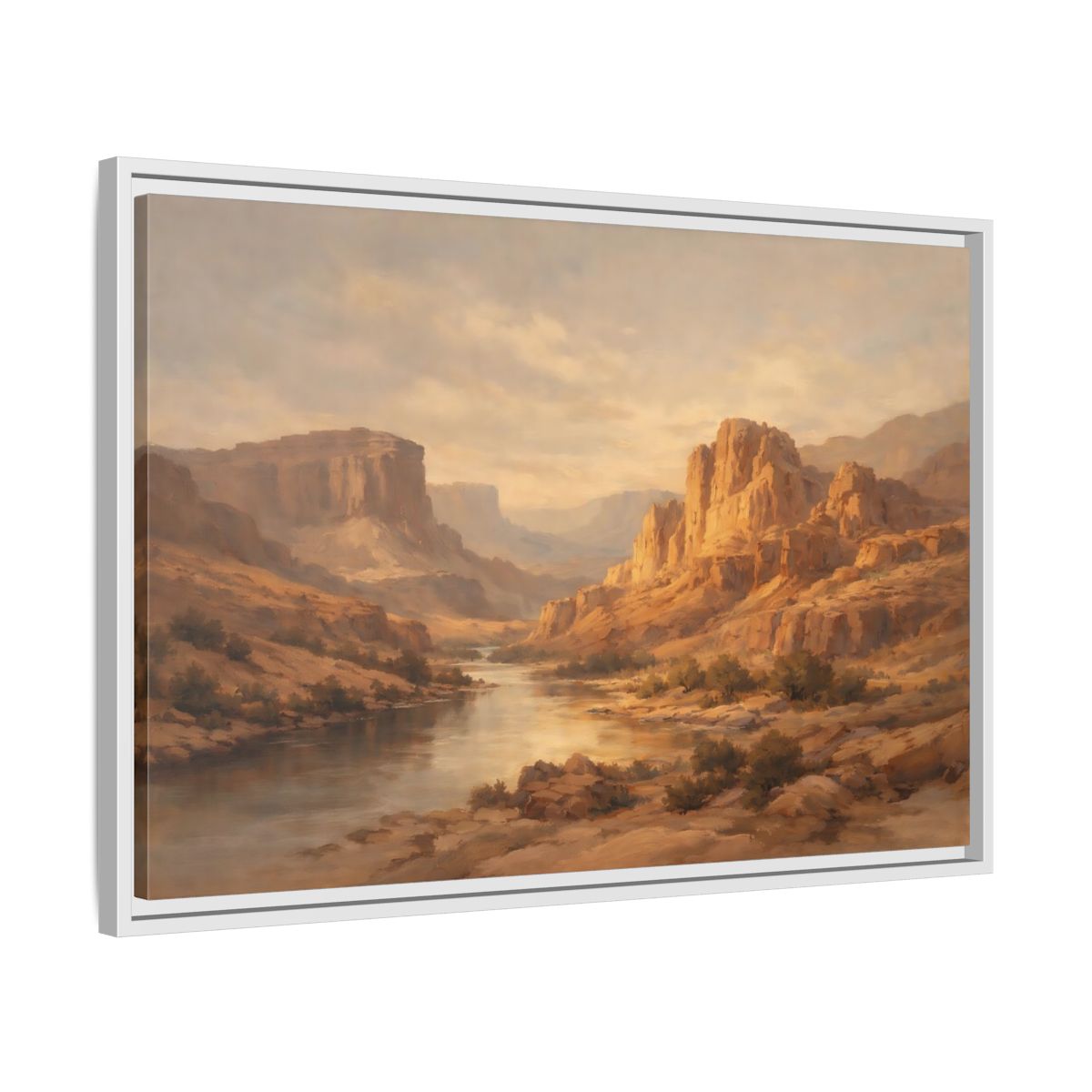 Side Mockup 10. Nature Canyon River Brown And Gold shown as stretched canvas wall art