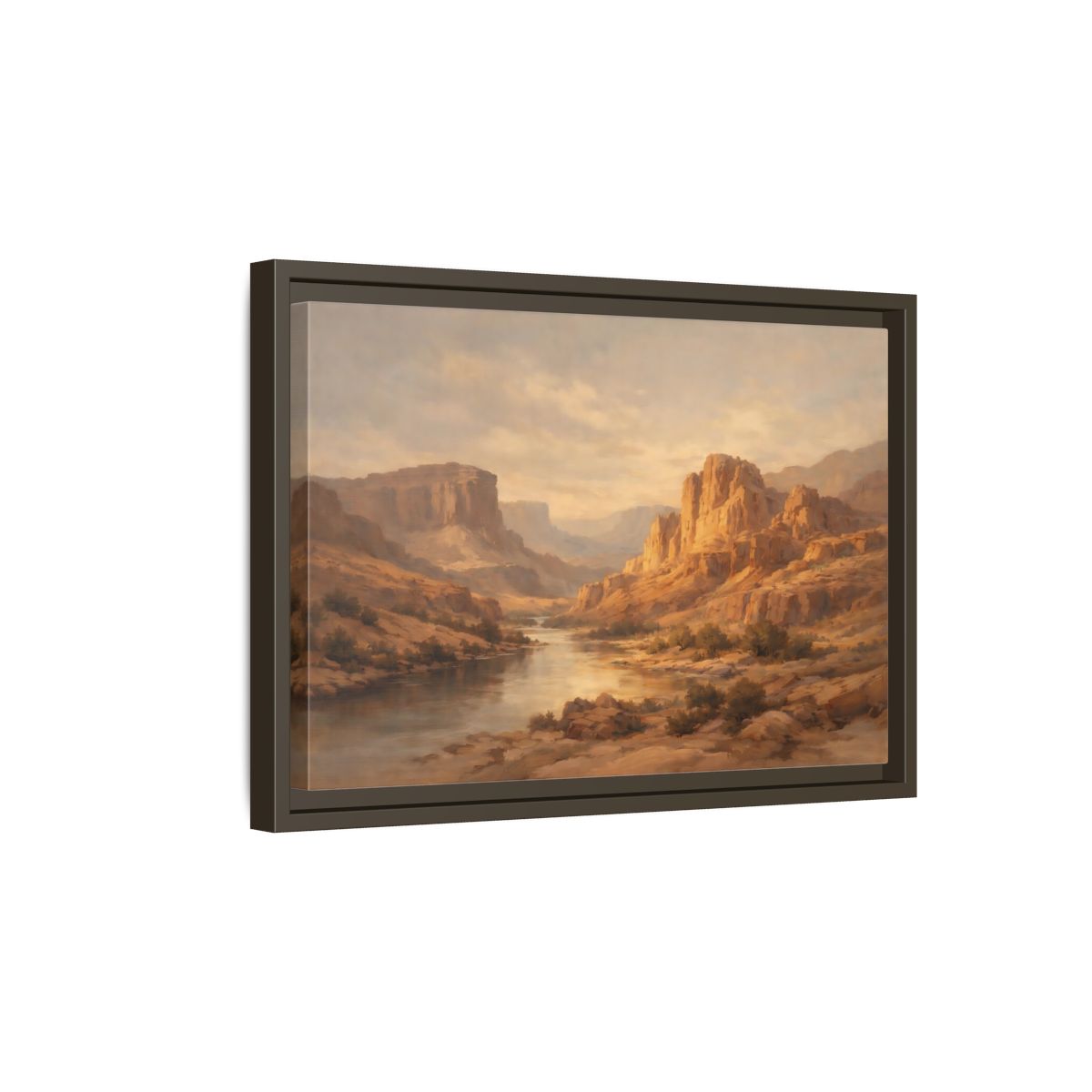 Side Mockup 5. Nature Canyon River Brown And Gold shown as stretched canvas wall art