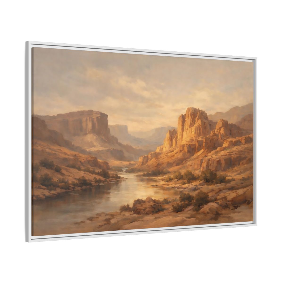 Side Mockup 7. Nature Canyon River Brown And Gold shown as stretched canvas wall art