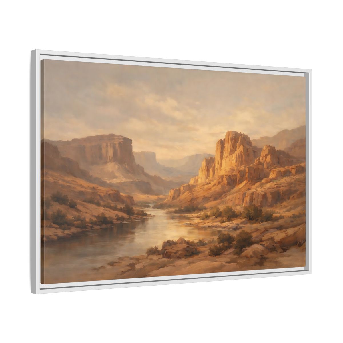 Side Mockup 8. Nature Canyon River Brown And Gold shown as stretched canvas wall art