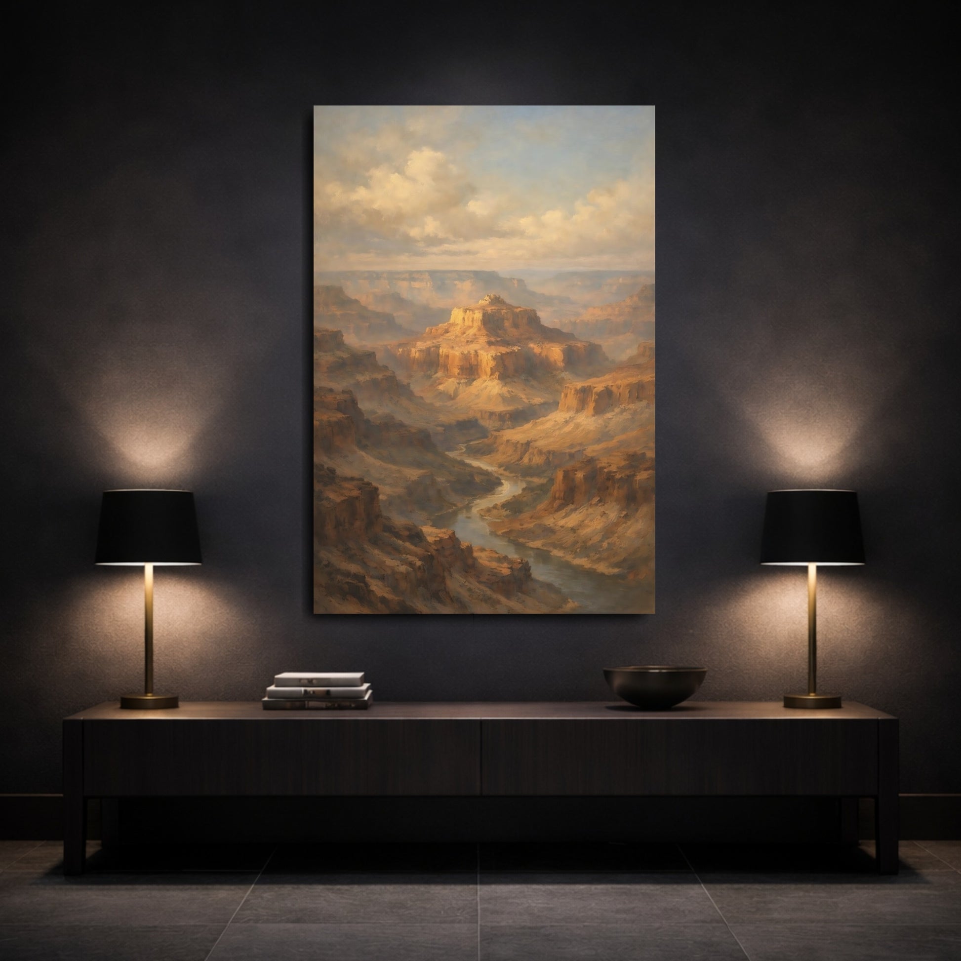 Mockup 2. Nature Canyon River Brown Blue Canyon shown as stretched canvas wall art