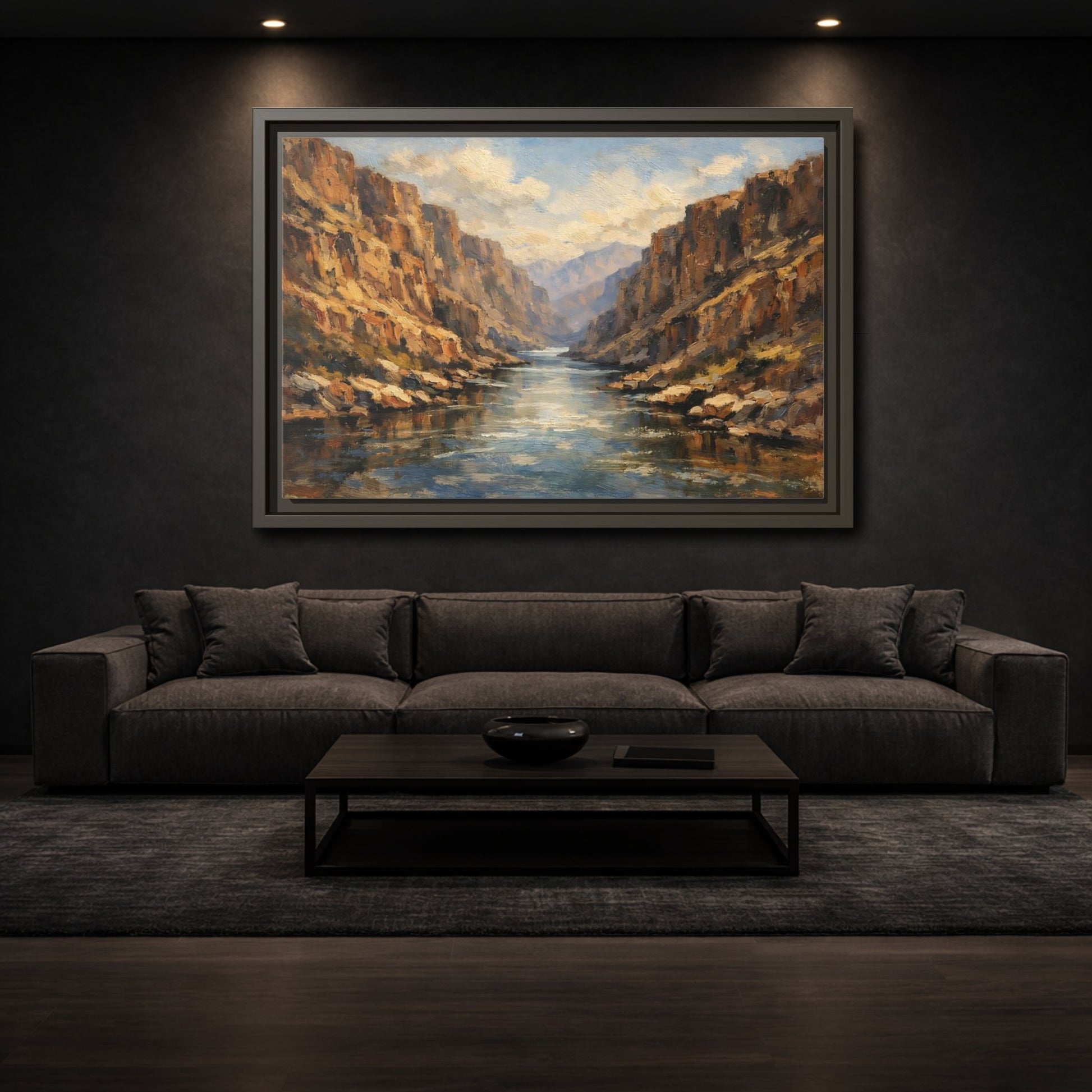 Mockup 2. Nature Canyon River Brown Blue Canyon shown as stretched canvas wall art