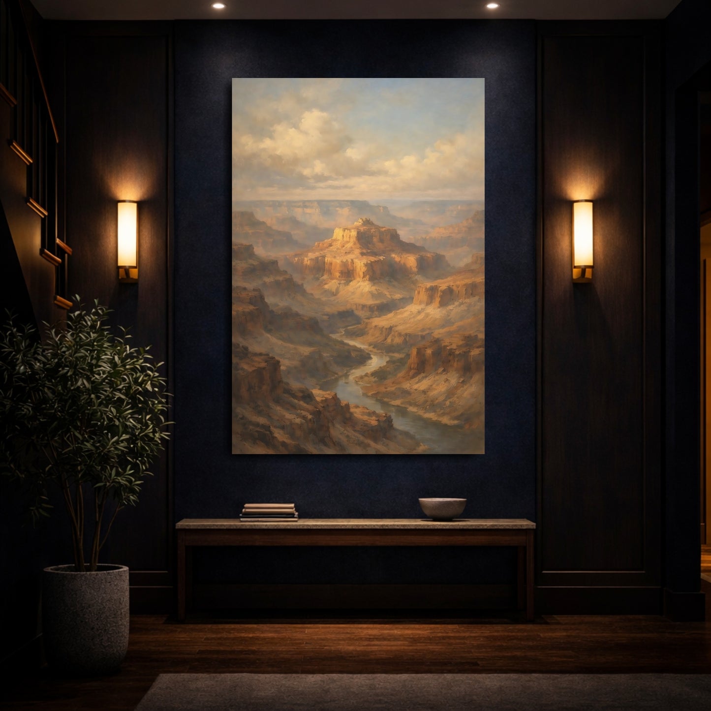 Mockup 3. Nature Canyon River Brown Blue Canyon shown as stretched canvas wall art