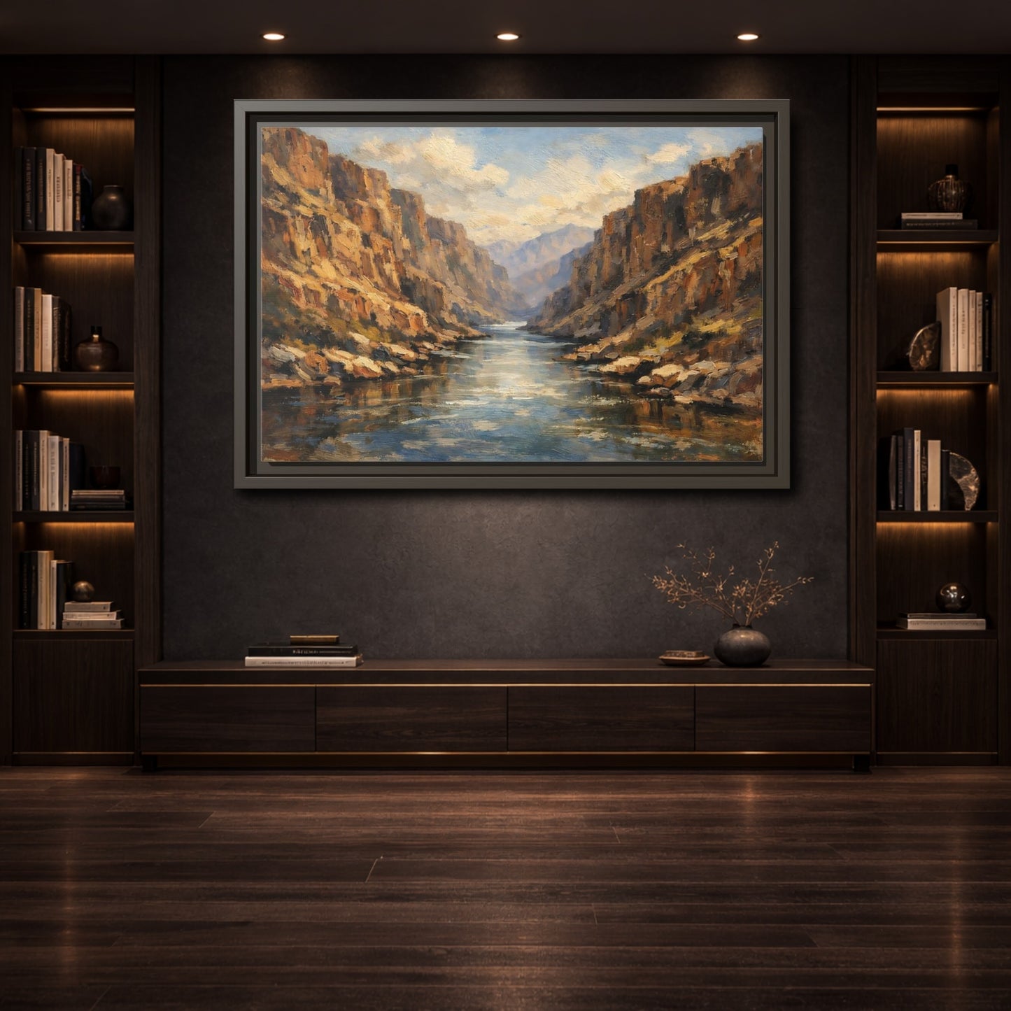 Mockup 3. Nature Canyon River Brown Blue Canyon shown as stretched canvas wall art