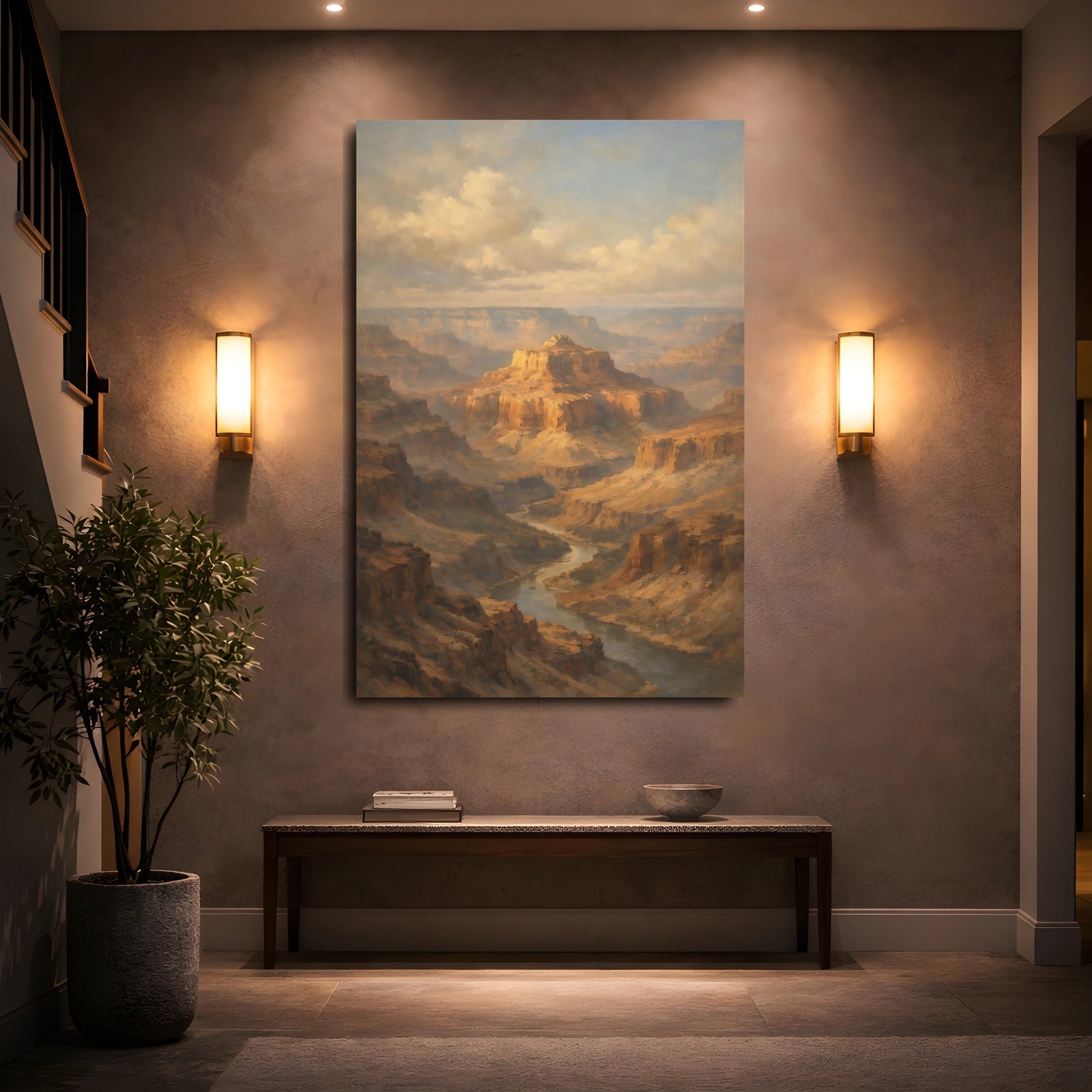Mockup 4. Nature Canyon River Brown Blue Canyon shown as stretched canvas wall art
