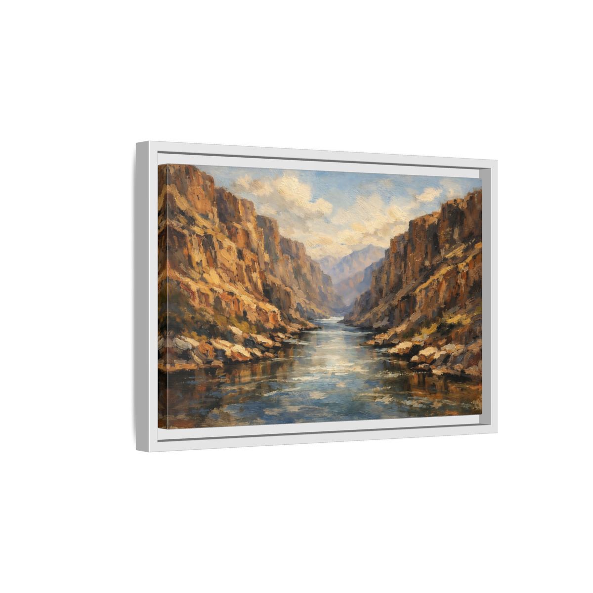 Side Mockup 4. Nature Canyon River Brown Blue Canyon shown as stretched canvas wall art