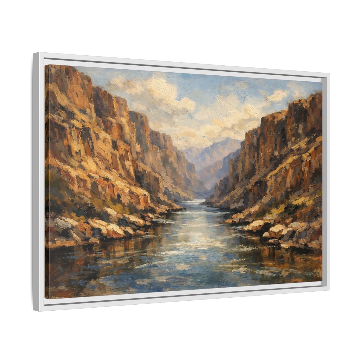 Side Mockup 10. Nature Canyon River Brown Blue Canyon shown as stretched canvas wall art